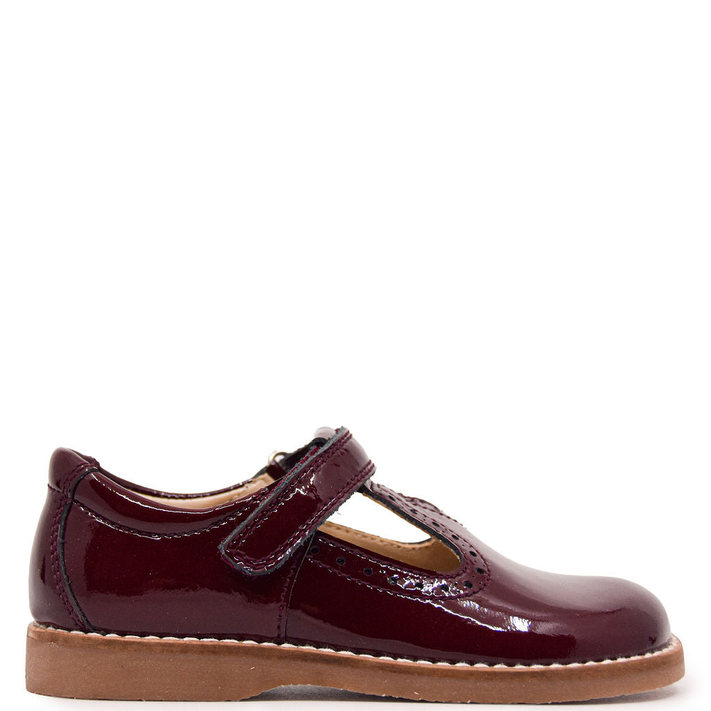 Beberlis Maroon Patent Velcro School Mary Jane Shoes for Girls - Comfortable & Stylish Toddler Dress Shoes for School, Party & Special Occasions