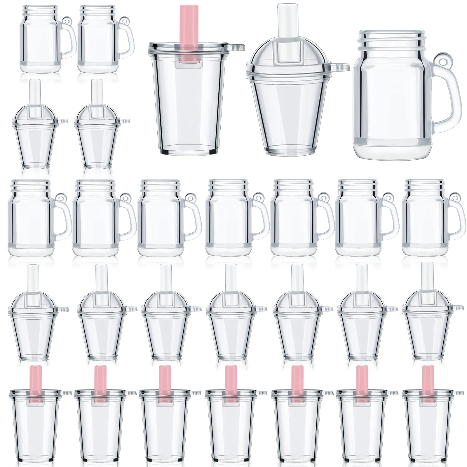30-Piece Mini Coffee Cup Keychain Set - Transparent Dollhouse Tea Cups with Lids - Perfect for DIY Crafts, Ice Cream Shop Display & Jewelry Making - Great for Miniature Scenes, Party Favors and Gift Decorations