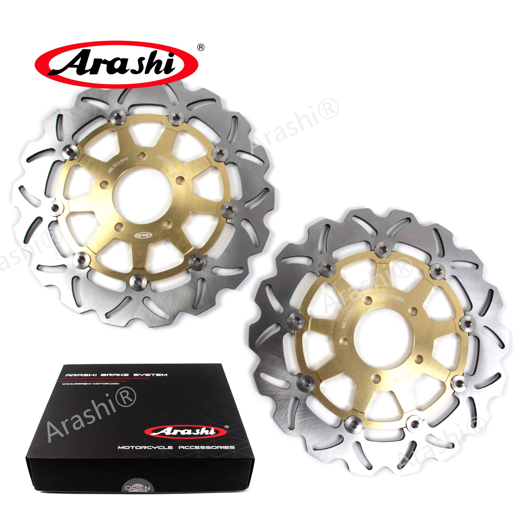 Suzuki GSXR 1000 2003-2004 K3 K4 Front & Rear Gold Brake Discs Rotors - High Performance Motorcycle Replacement Parts for GSX-R1000 - Perfect for Racing, Street Riding and Daily Commuting