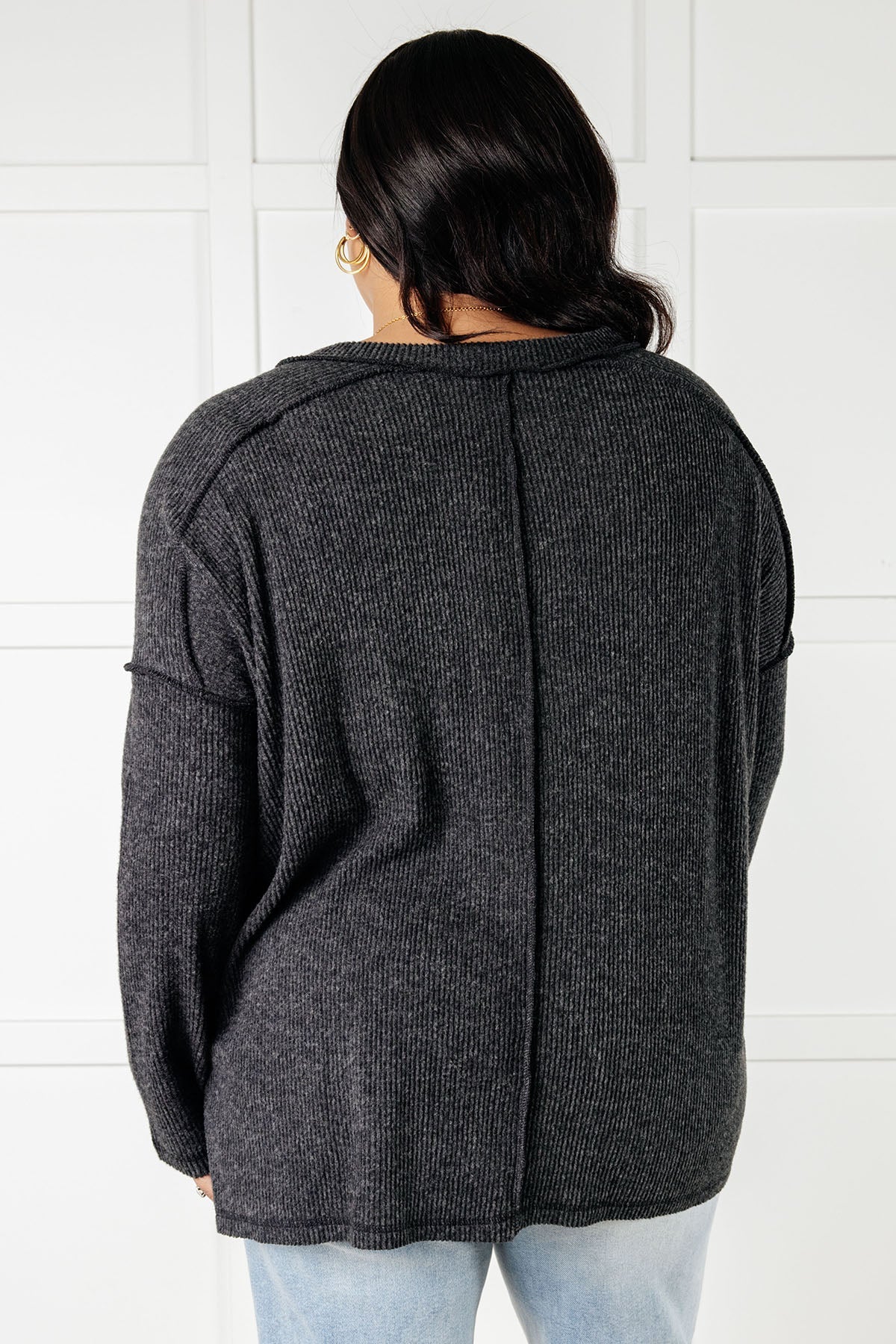 Soft Brushed Hacci Knit Top in Black - Cozy Winter Layering for Women | Perfect for Casual Outfits & Cold Weather