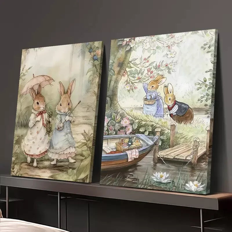 2pcs Romantic Rabbit Lovers Painting - Framed Canvas Wall Art 50x75cm | High Quality Print | 100% Australian Made | Ready to Hang | Perfect for Living Room, Bedroom & Nursery Decor