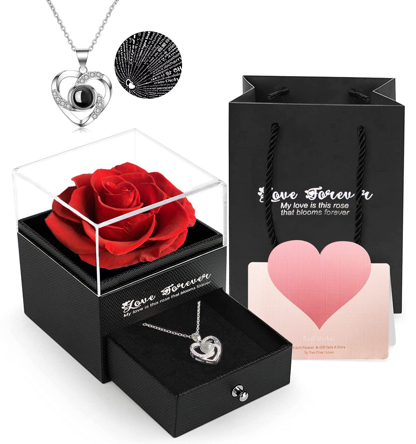 Real Preserved Rose in Glass Dome - Romantic 'I Love You' Gift for Women, Mom, Wife, Girlfriend | Valentine's Day, Mother's Day, Birthday Present | Perfect for Home Decor, Wedding Centerpiece & Anniversary Keepsake
