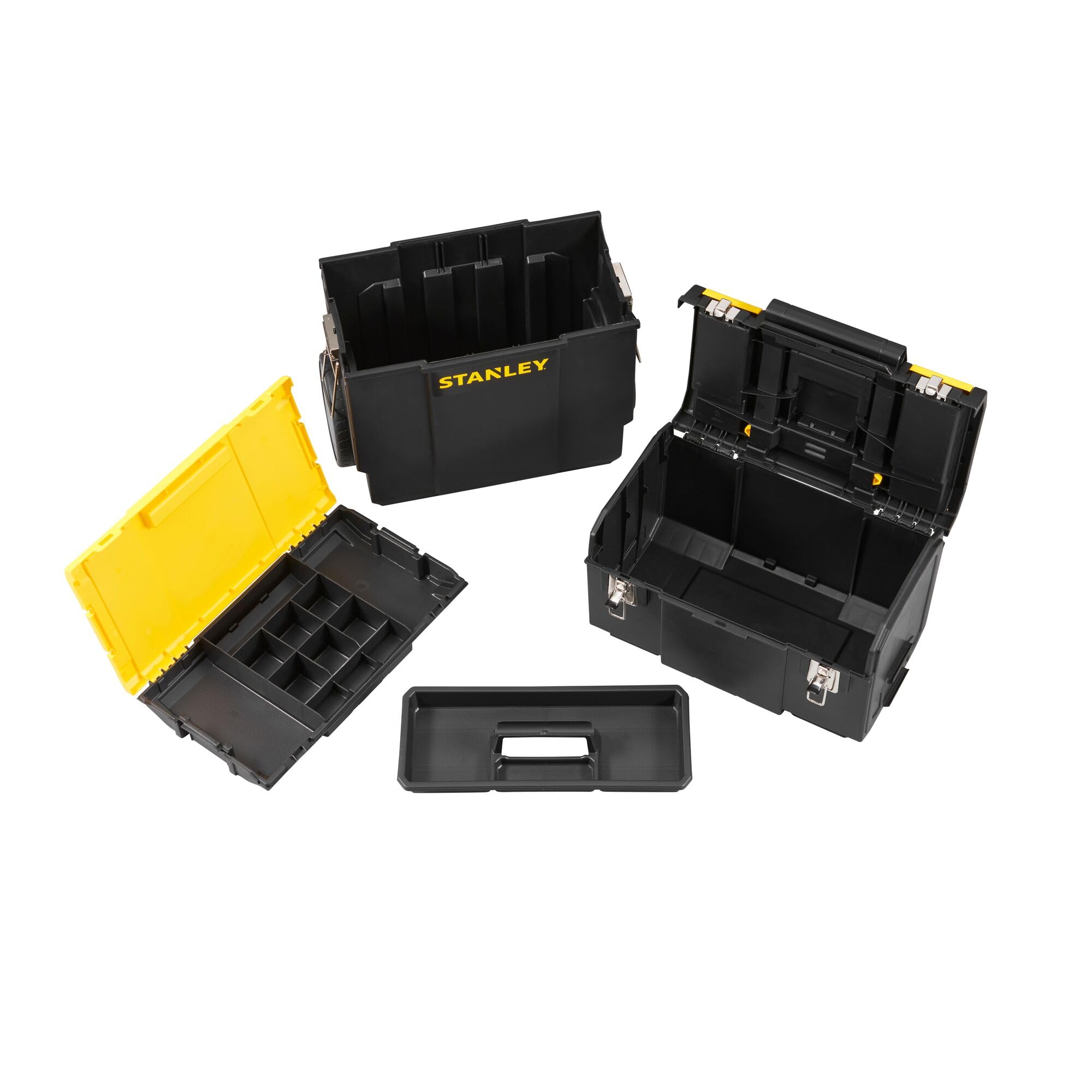STANLEY 3-in-1 Rolling Tool Box with Detachable Tote Tray & Pull Handle - Heavy Duty Mobile Work Center Organizer for Tools, DIY Projects & Job Sites - Perfect for Construction, Home Improvement & Garage Storage
