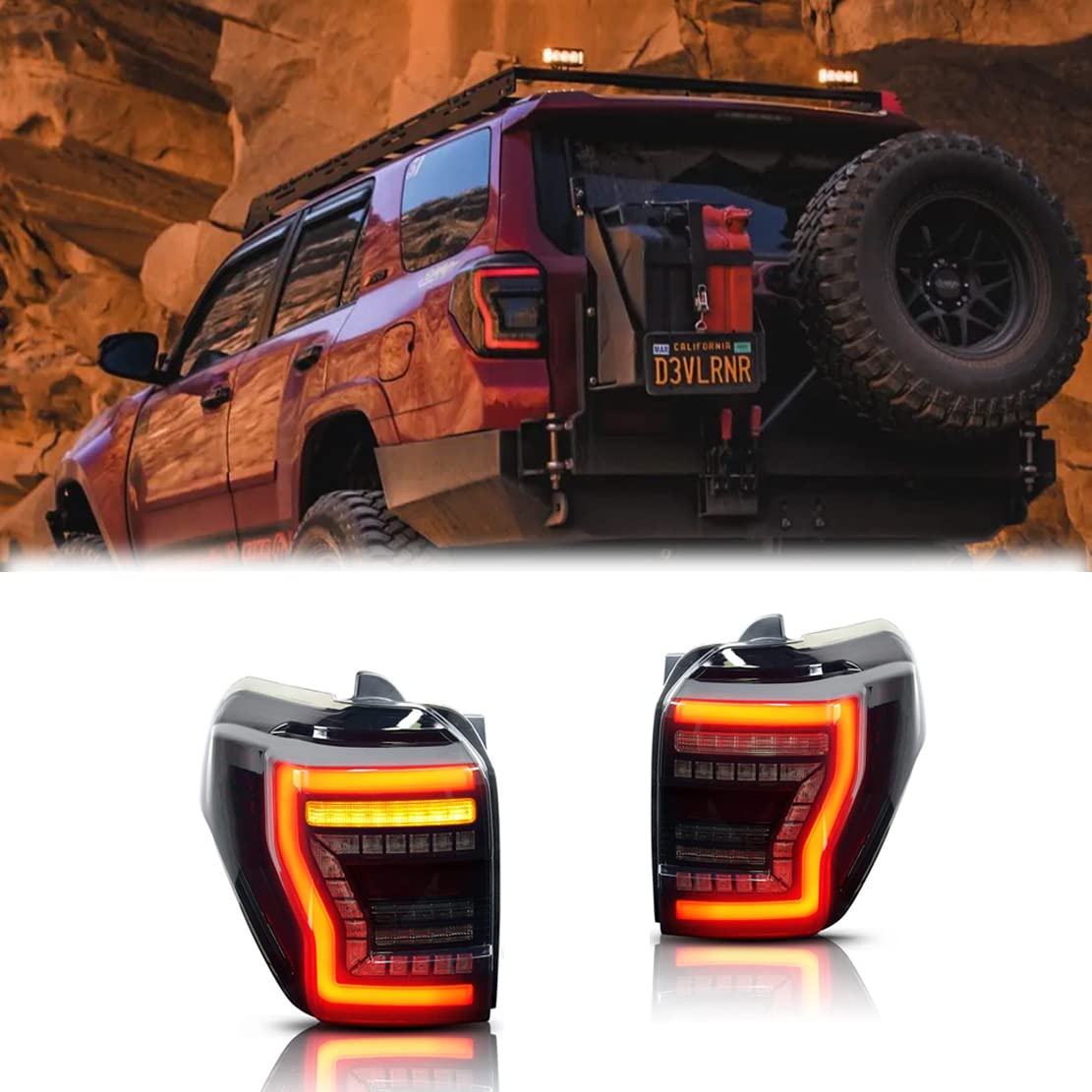 Smoked Black Sequential LED Tail Light Assembly for Toyota 4Runner 2010-2021 - Fiber Optic Turn Signal, Brake & Reverse Lights - Plug & Play Replacement - Perfect for Off-Roading & Night Driving