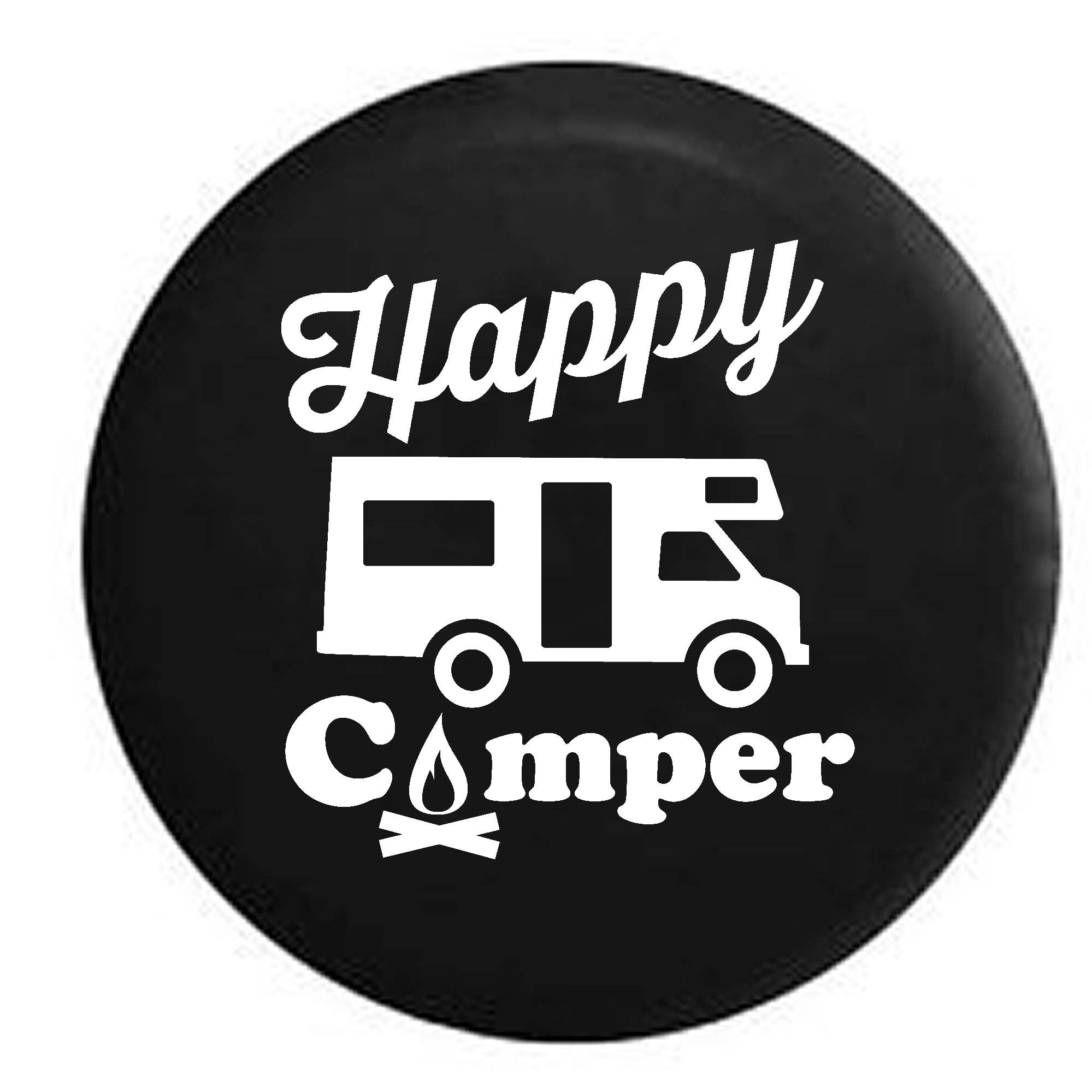 Pike Happy Camper RV Spare Tire Cover - 28-29 Inch Black Waterproof Trailer Tire Protector for Camping & Outdoor Adventures | Fits Most Recreational Vehicles