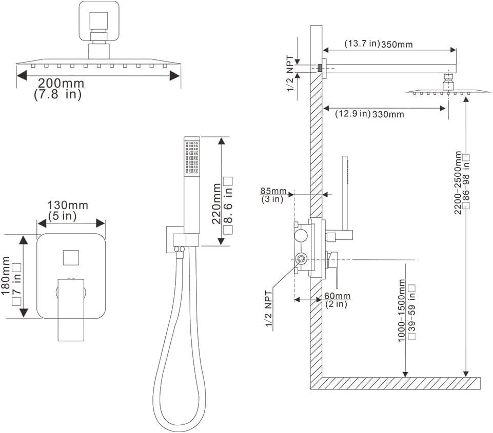 Luxury Brushed Gold Shower System - Wall Mounted Rainfall Shower Head Combo Set with Mixer Valve & Trim Kit | Perfect for Modern Bathroom & Spa Experience