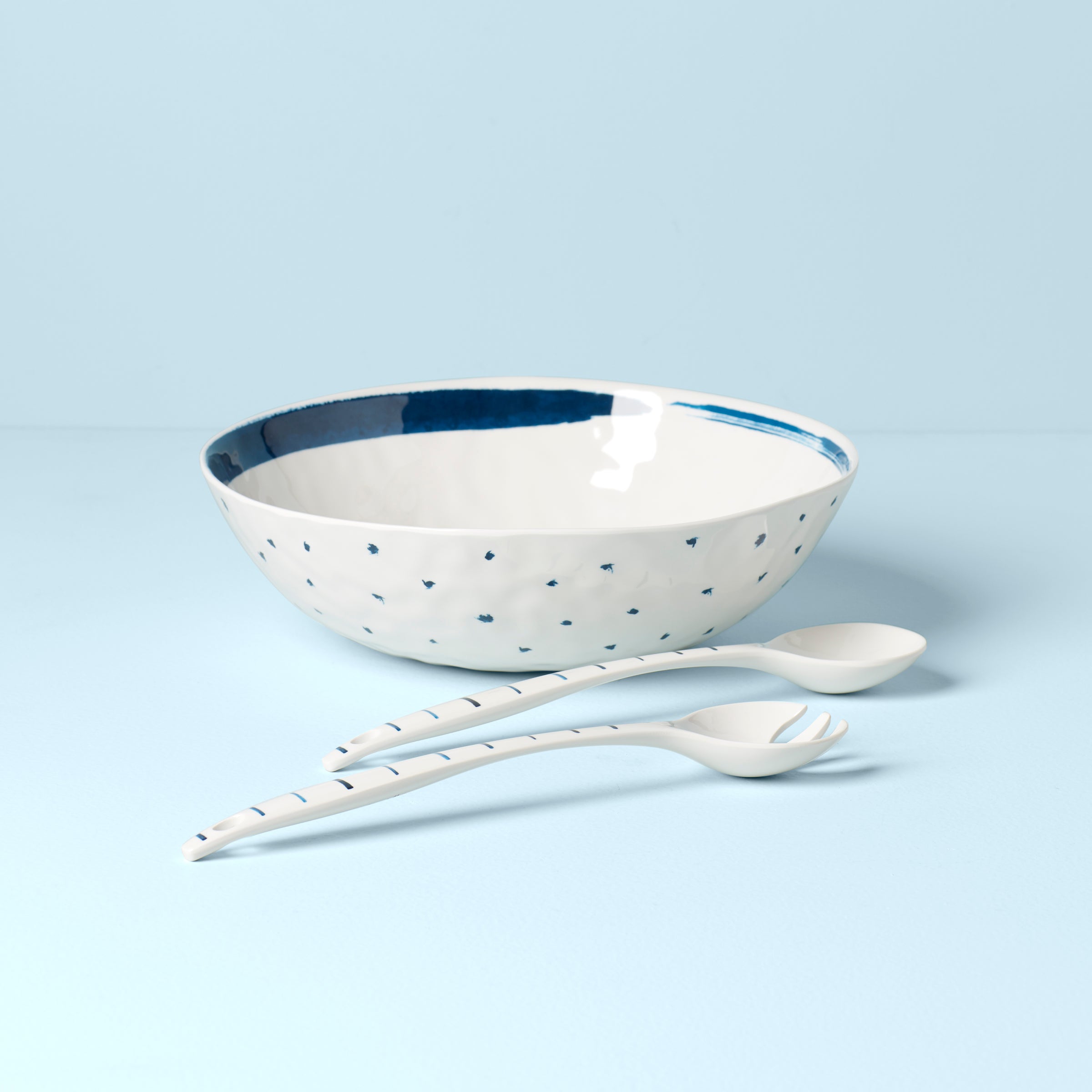 Premium Blue Bay Melamine Salad Bowl Set with Serving Utensils - Durable, Lightweight & Shatterproof - Perfect for Picnics, Outdoor Dining & Everyday Use