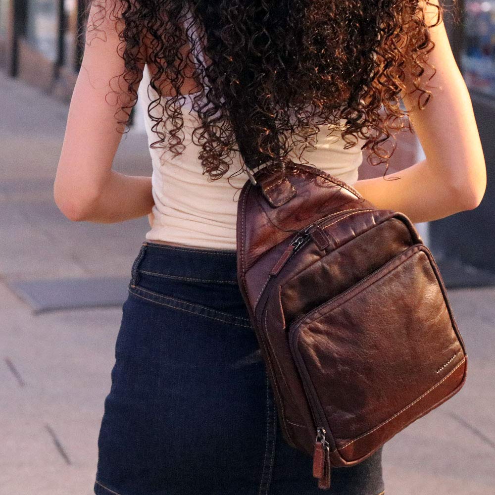 Voyager Sling Bag #7582 (Brown) - Crossbody Chest Shoulder Bag for Men & Women - Perfect for Travel, Hiking, Cycling & Everyday Use