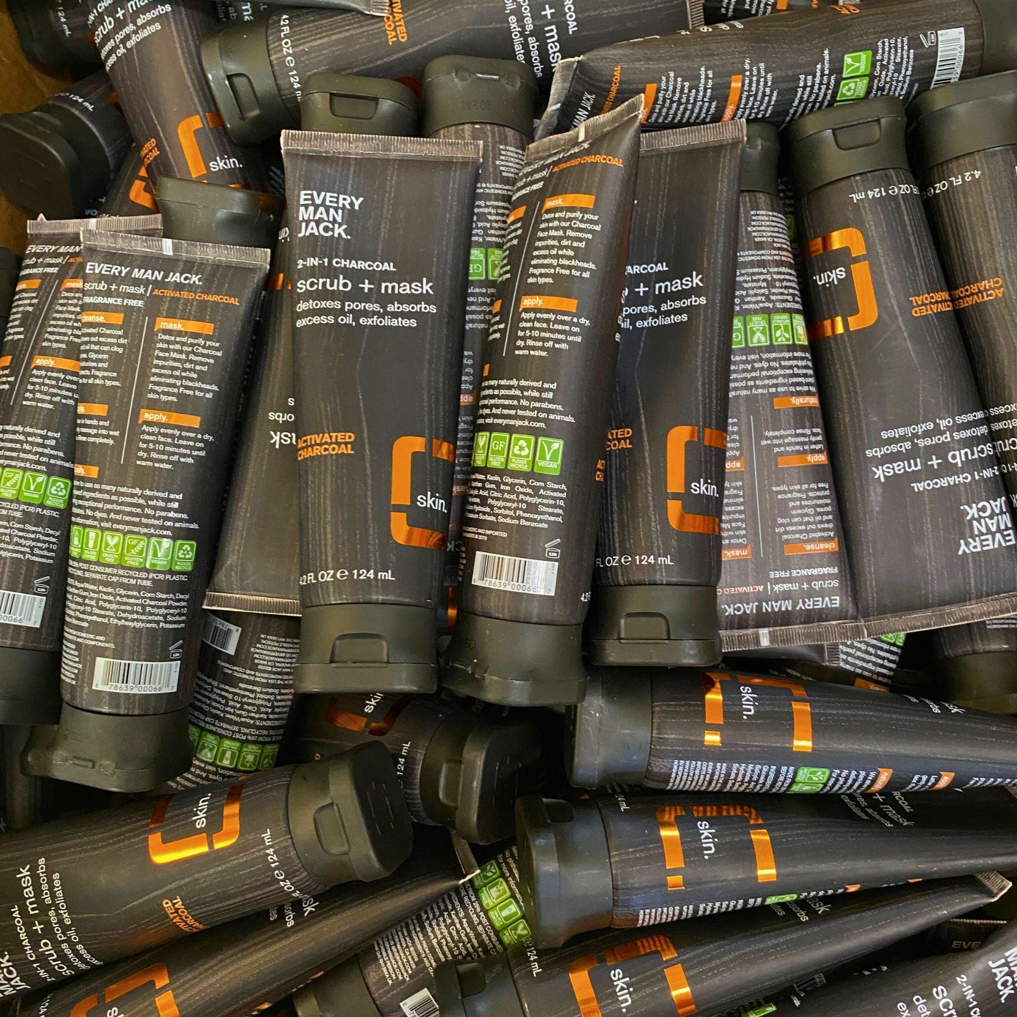 Every Man Jack Charcoal Scrub & Mask 2-in-1, 4.2 oz (50-Pack) - Deep Cleansing Face Wash & Exfoliator for Men, Perfect for Daily Skincare & Grooming Routine