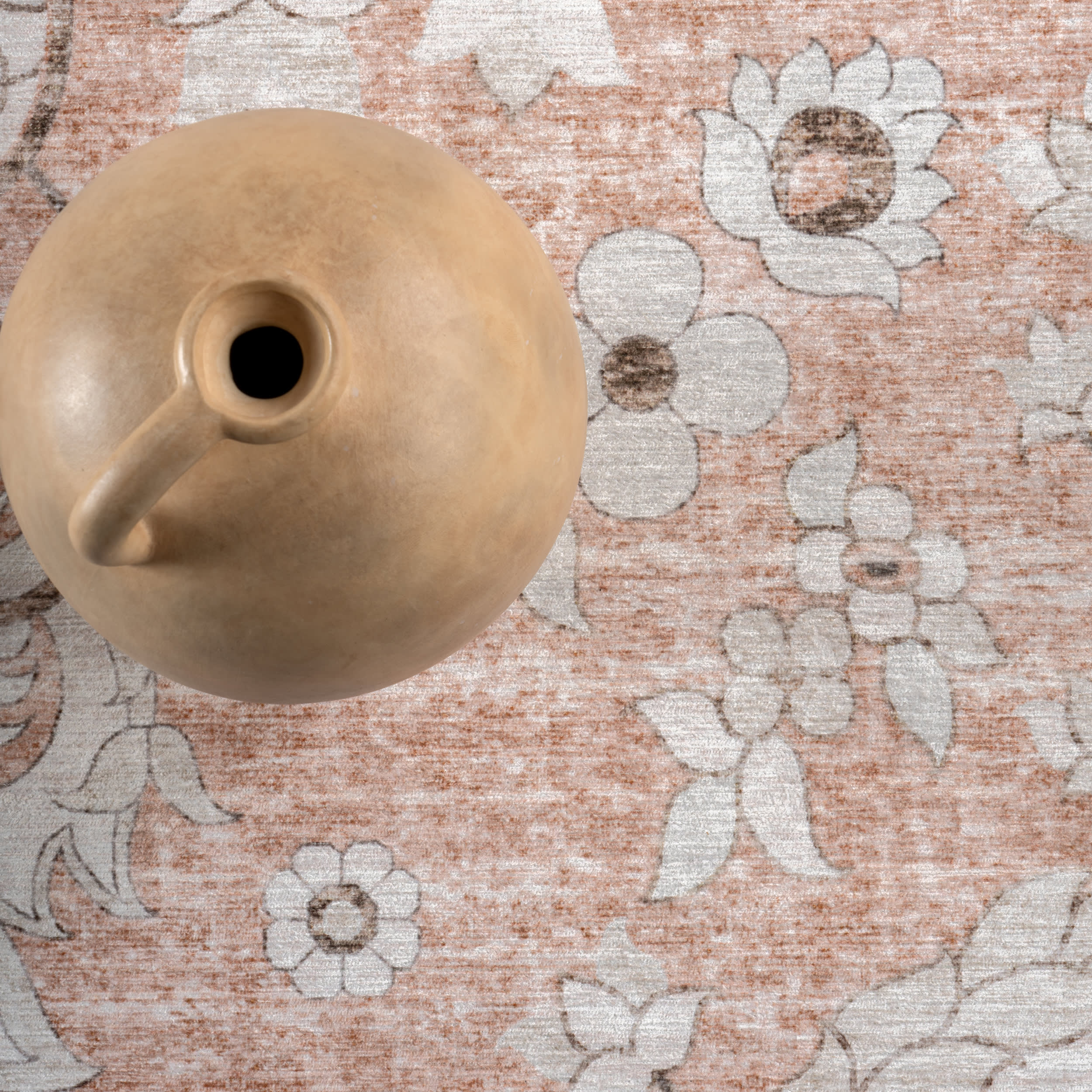 Faded Rosette Spill-Proof Washable Area Rug in Peach - Perfect for Living Room, Bedroom, or Nursery Decor