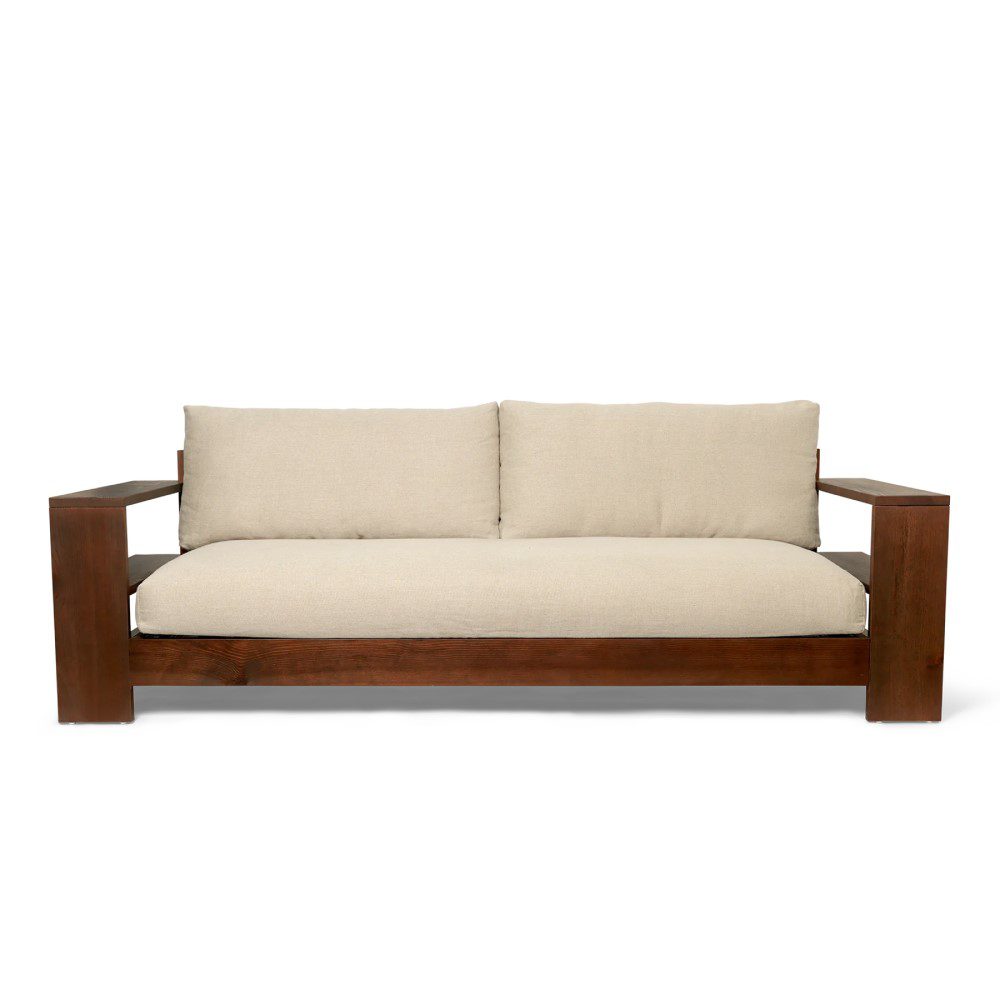 FERM LIVING Edre Sofa - Dark Stained Oak Frame with Natural Linen Upholstery | Modern Scandinavian Living Room Furniture for Small Spaces & Apartments