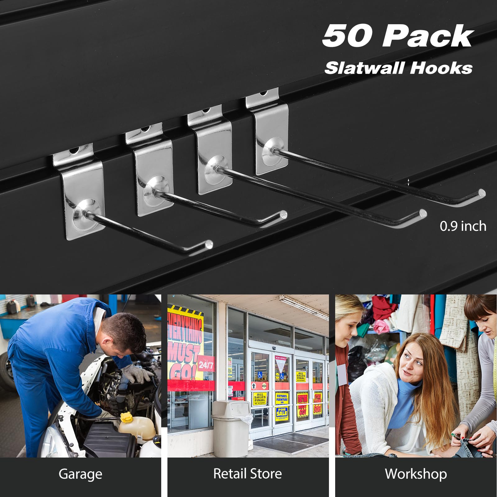 50 Packs 4-6 Inch Slatwall Hooks - Heavy Duty Metal Panel Hooks for Retail Display, Garage & Shop Organization - Silver Slat Wall Hanging Hooks & Pegs - Perfect for Merchandising, Tool Storage & Wall Organization