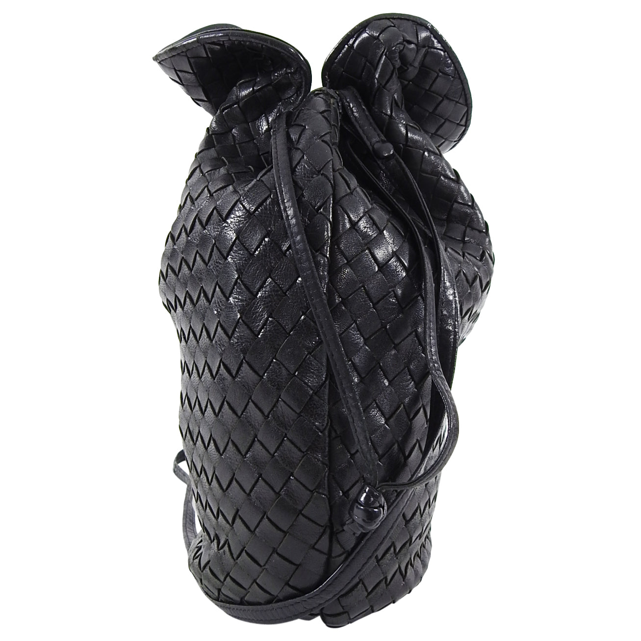 Bottega Veneta Vintage Black Intrecciato Leather Drawstring Bag - Luxury Crossbody Purse for Women | Perfect for Date Night, Travel & Everyday Use