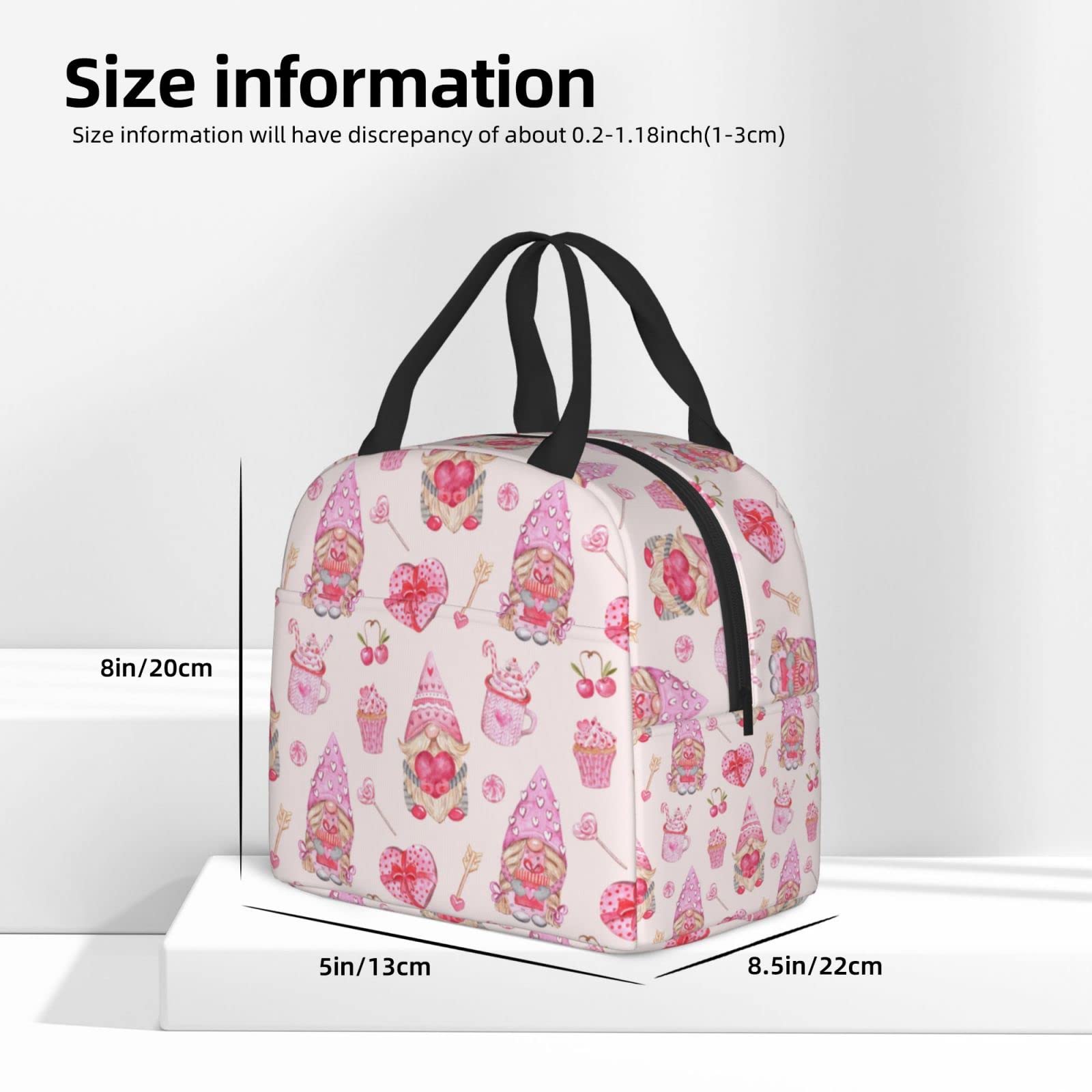 Valentine's Day Gnome Couple Insulated Lunch Box - Reusable Thermal Lunch Bag for Kids & Women, Perfect for School, Work, Camping, Hiking, Picnics, Beach & Travel - Ideal for Valentine's Gifts, Romantic Dates & Outdoor Adventures