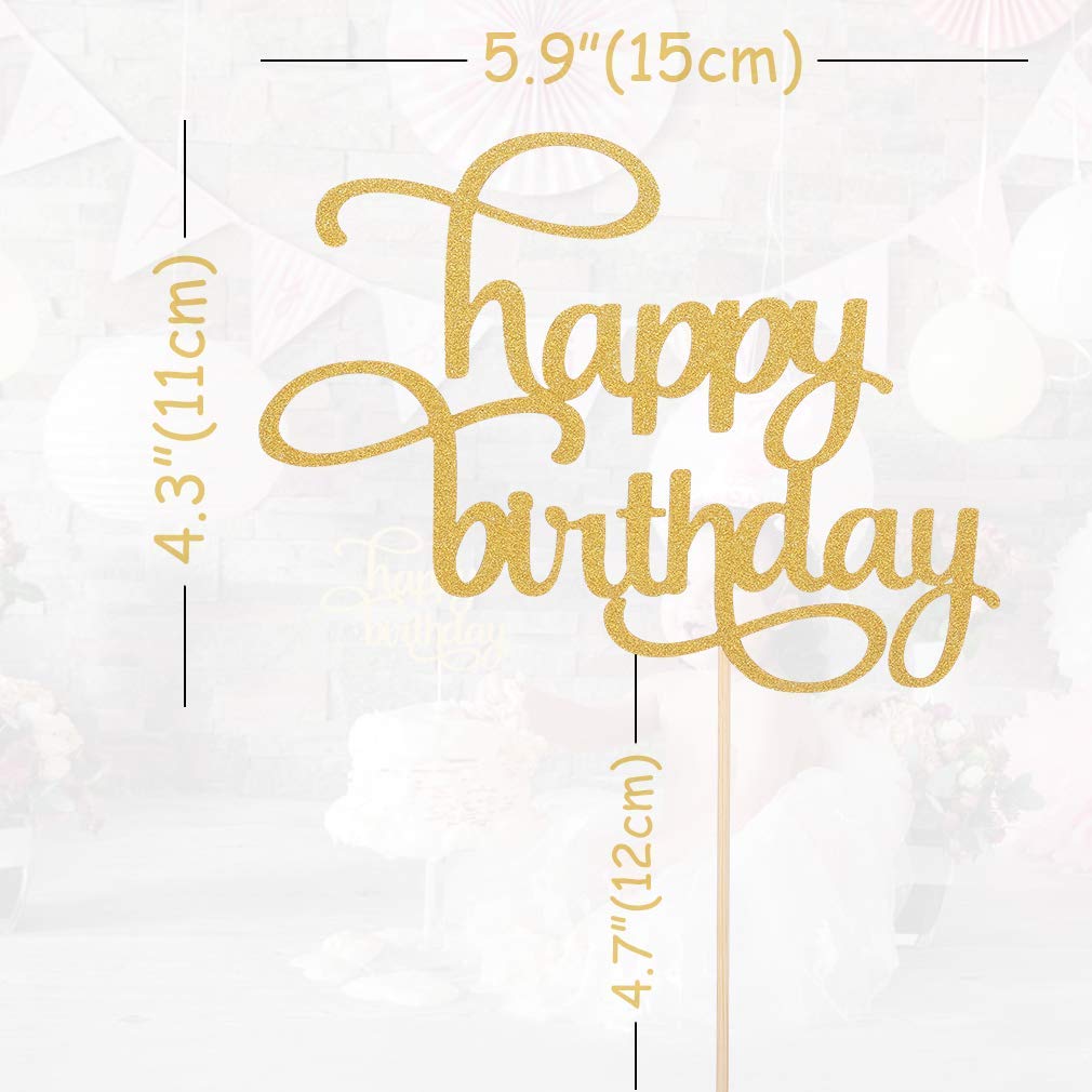 Gold Glitter Happy Birthday Cake Topper - Single-Sided Photo Booth Prop for 1st Anniversary & Cake Smash Decor | Party Supplies for Birthday Celebrations, Baby Showers & Special Events