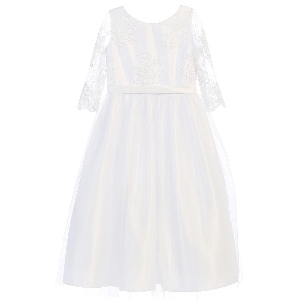 Big Girls White Embroidered Lace Scallop Communion Dress - Size 7-16 | First Holy Communion, Baptism, Easter & Special Occasion Dresses for Girls