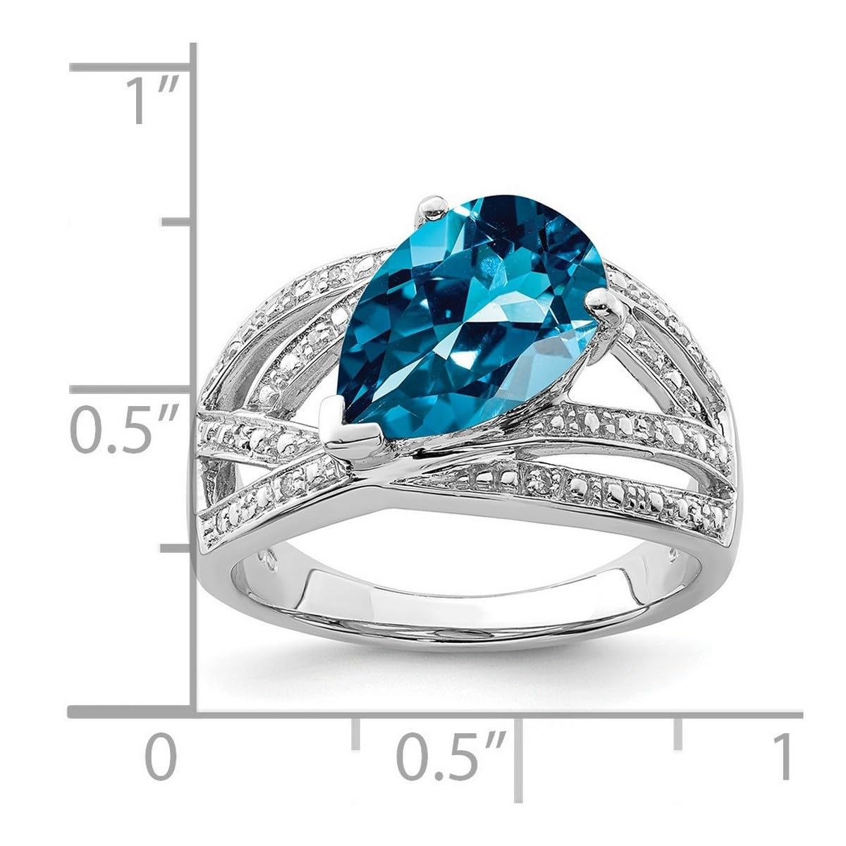 925 Sterling Silver Rhodium Plated Diamond & London Blue Topaz Ring for Women - 2mm Wide Elegant Wedding Band, Anniversary Gift, Birthday Jewelry, Everyday Wear