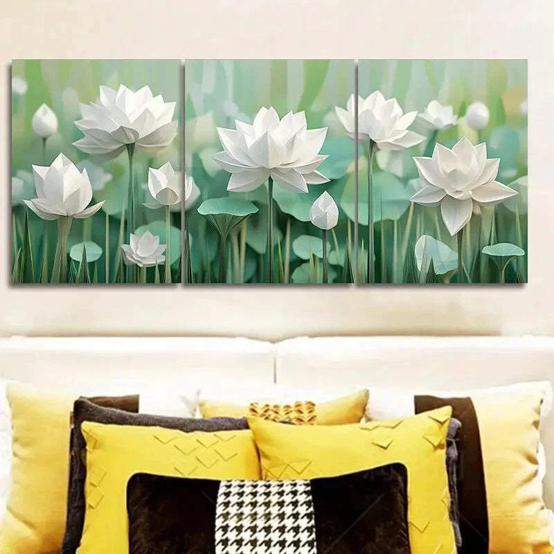 3-Piece White Lotus Flower Wall Art Set - Framed Canvas 40x60cm - High Quality Print - 100% Australian Made - Ready to Hang - Perfect for Living Room, Bedroom & Office Decor