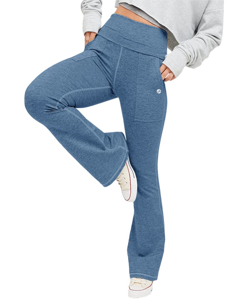 Aurgelmir Women's High Waisted Flare Yoga Pants with Pockets - Foldover Workout Leggings for Running, Gym & Lounge Wear
