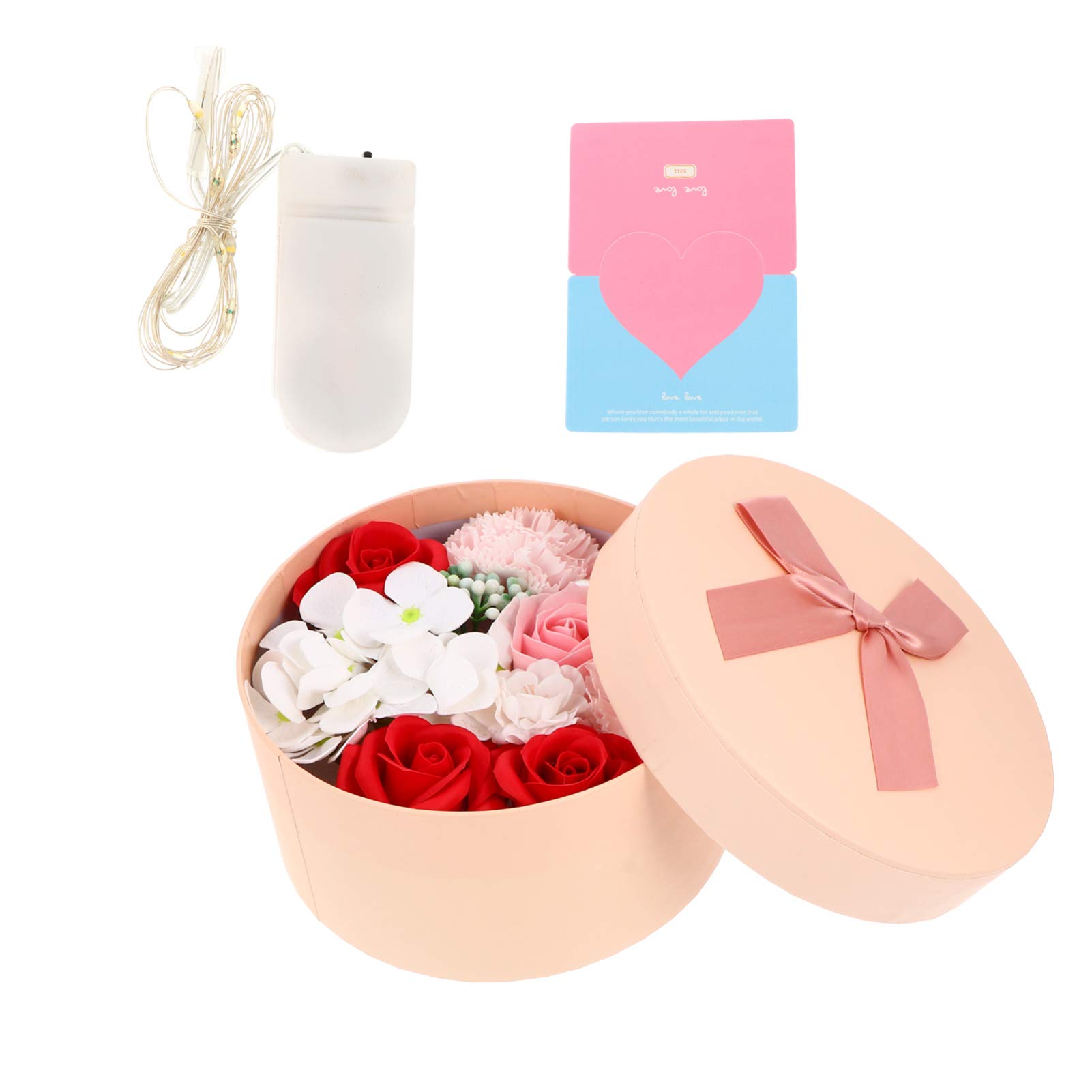 WINOMO Rose Petal Bath Soap with Floral Scent - Artificial Rose Flower Soap Petals for DIY Wedding Bouquets, Centerpieces, Home Decor - Includes String Lights (Red) | Perfect for Romantic Gifts, Spa Baths, and Wedding Decorations