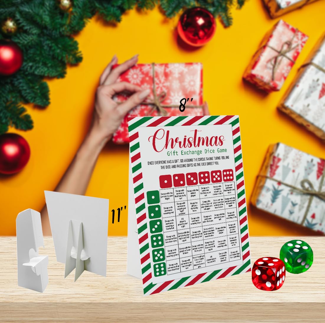 Exchange Dice Game Set with 2 Dice & Standing Sign - Fun Christmas Party Game for Groups, Holiday Gift Swap Activity - Perfect for Xmas Gatherings, Family Game Nights & Office Parties (SDGE01)