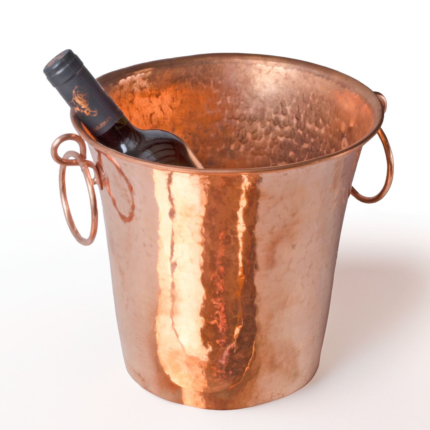 Hand Hammered Polished Copper Wine Bucket with Ring Handles - Elegant Wine Chiller for Parties, Weddings & Home Decor