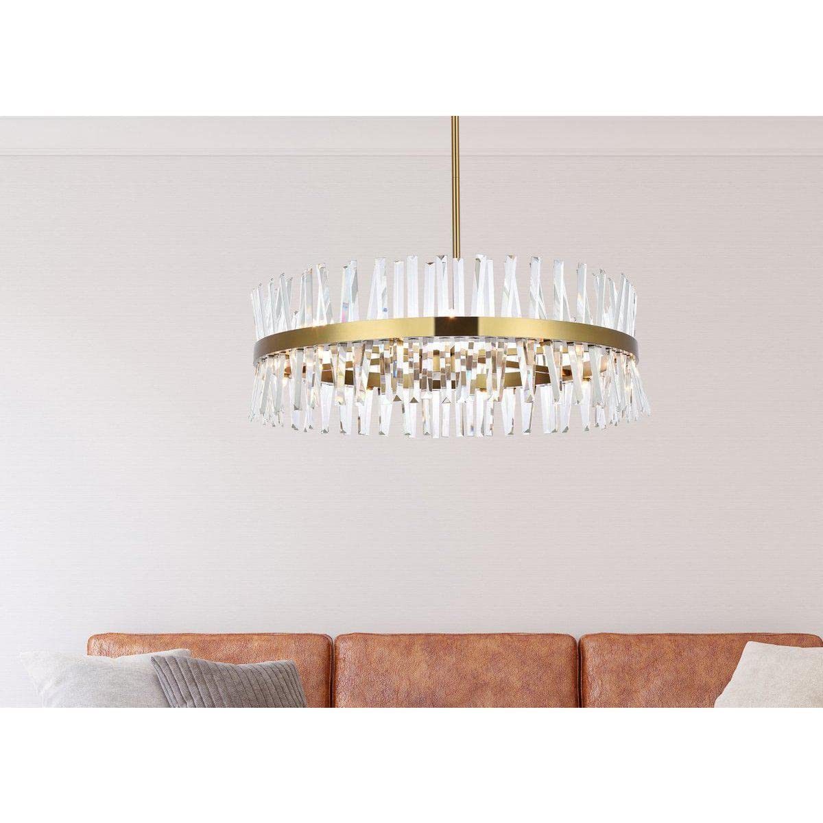 36 Inch Crystal Round Chandelier Light in Satin Gold - Elegant Dining Room & Bedroom Ceiling Fixture - Perfect for Luxury Home Decor & Wedding Venues