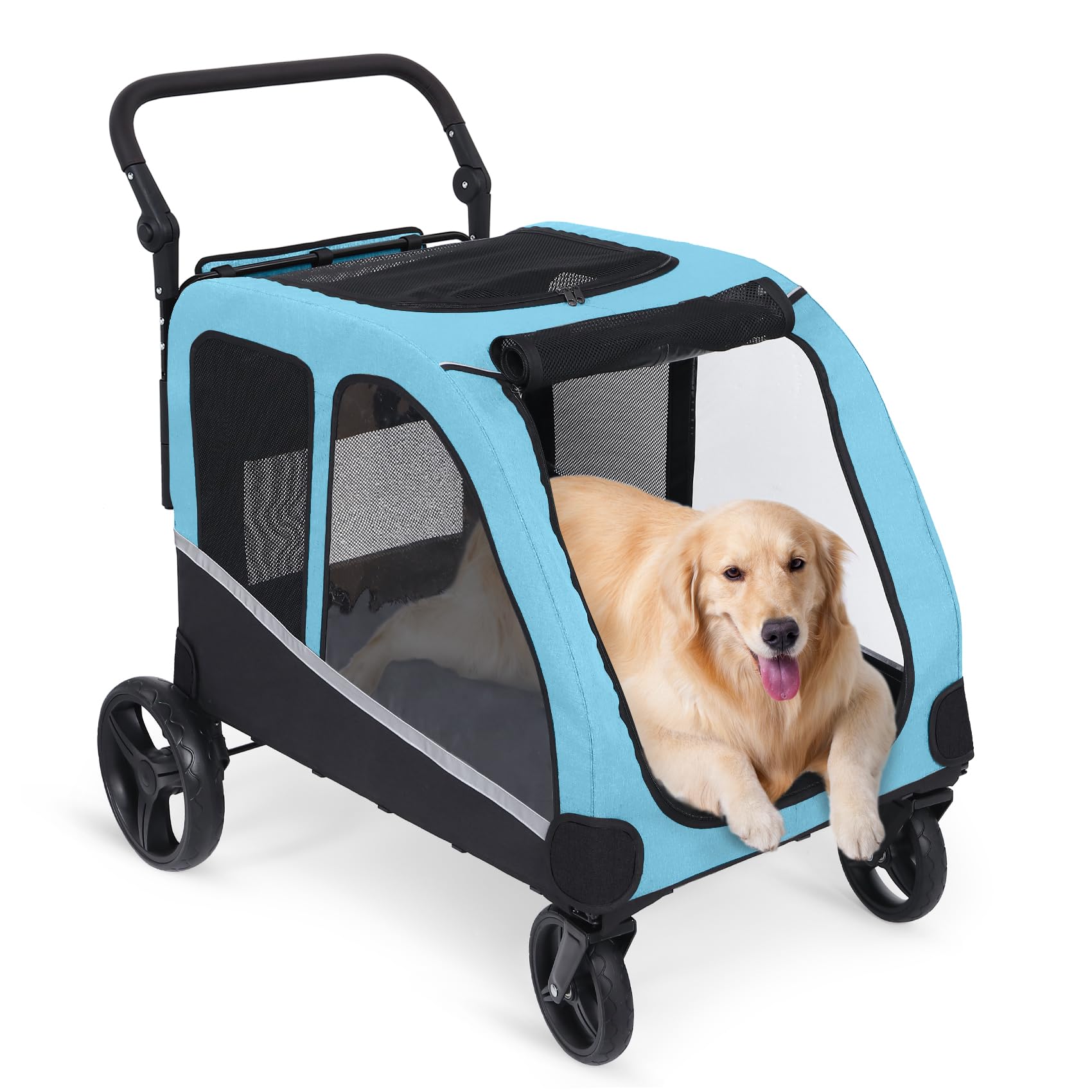 **Extra Large Pet Stroller for Medium & Large Dogs - Foldable, Adjustable Handle, 160 lbs Capacity - Perfect for Walks, Travel & Vet Visits**