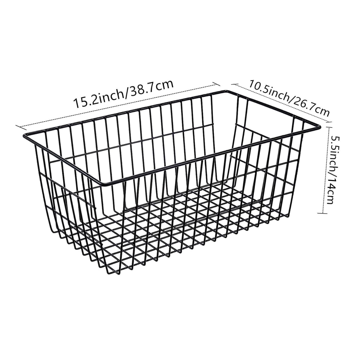 Redrubbit Wire Storage Baskets - Large Farmhouse Metal Freezer Basket Organizer with Handles, Set of 2 Black | Perfect for Kitchen Cabinets, Pantry, Closet, Bedroom & Bathroom Organization | Ideal for Storing Fruits, Vegetables, Toys & Household Items