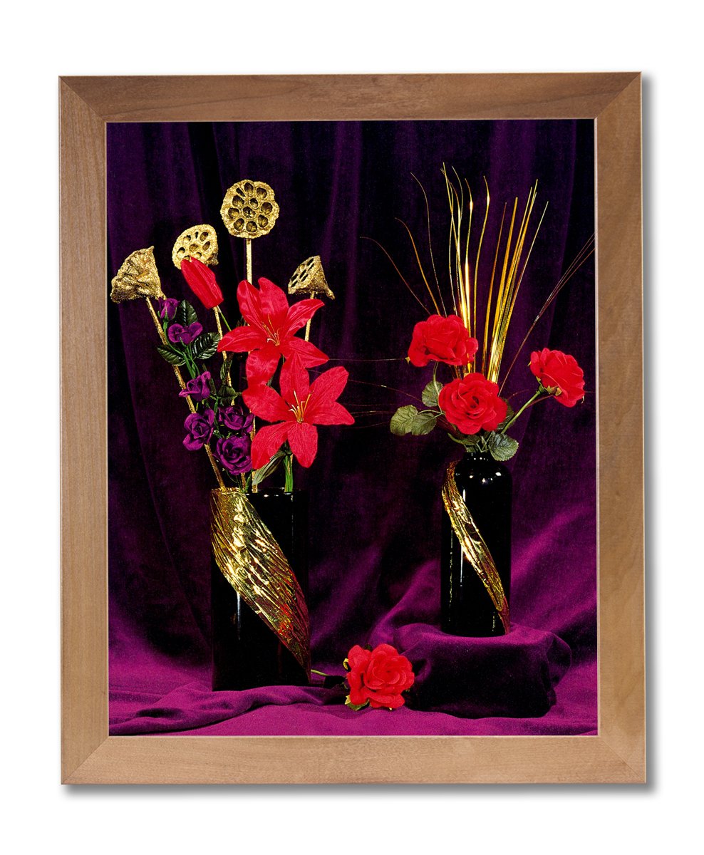 Japanese Flowers Asian Contemporary Wall Art Print - Honey Framed Home Decor for Living Room, Bedroom & Office