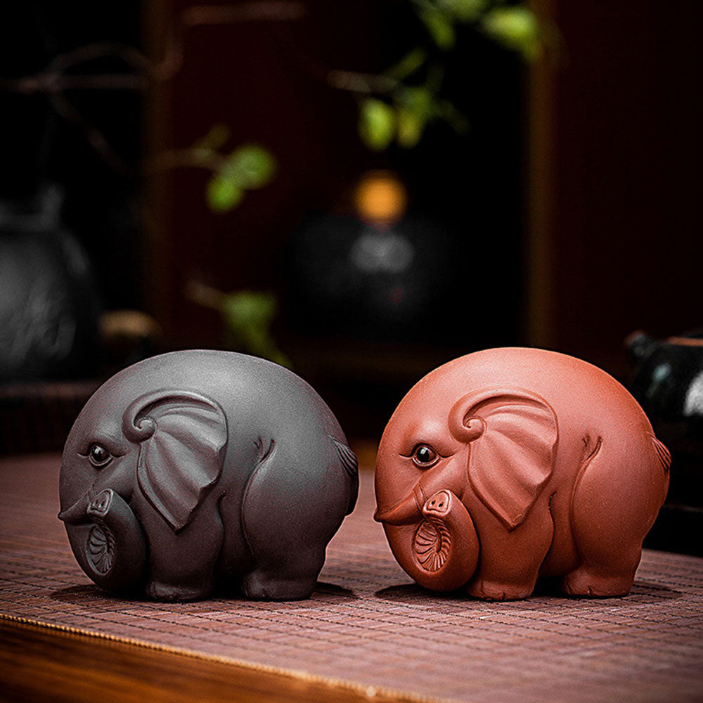 Authentic Yixing Clay Round Elephant Tea Pet - Handcrafted Chinese Tea Ceremony Companion for Good Luck & Fortune | Perfect for Tea Lovers, Collectors & Zen Meditation Spaces