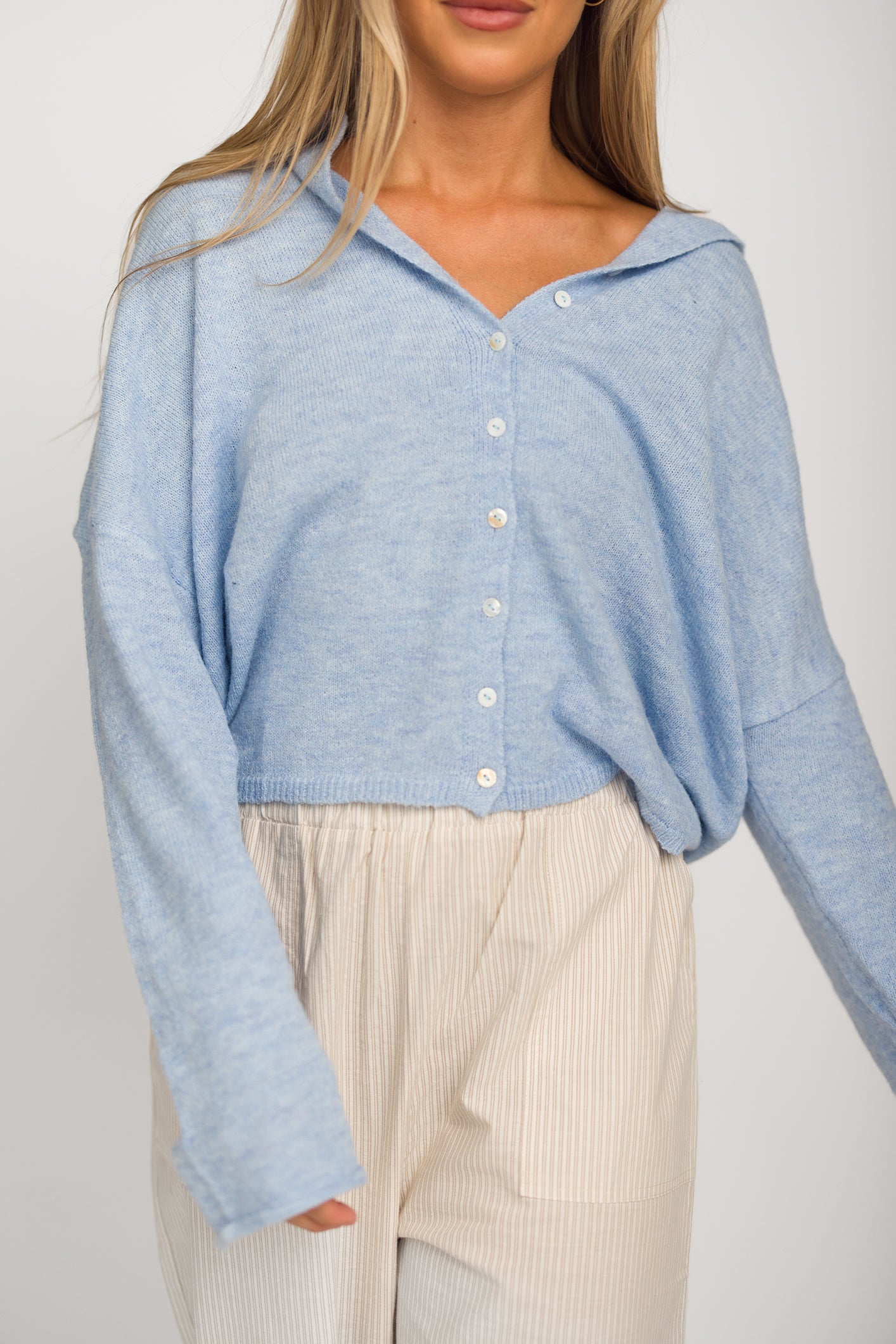 Sky Blue Piper Cardigan for Women - Soft Knit Sweater for Fall & Winter - Cozy Casual Wear for Office, Dates & Travel