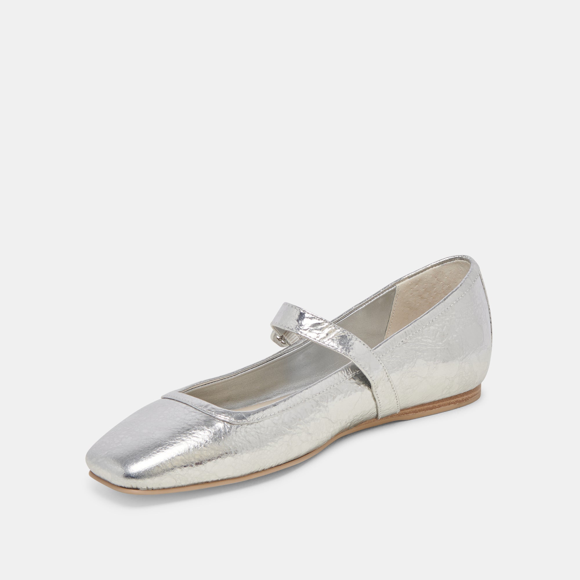 RODNI Women's Ballet Flats - Silver Distressed Leather Comfortable Slip-On Shoes for Casual Wear, Office & Travel