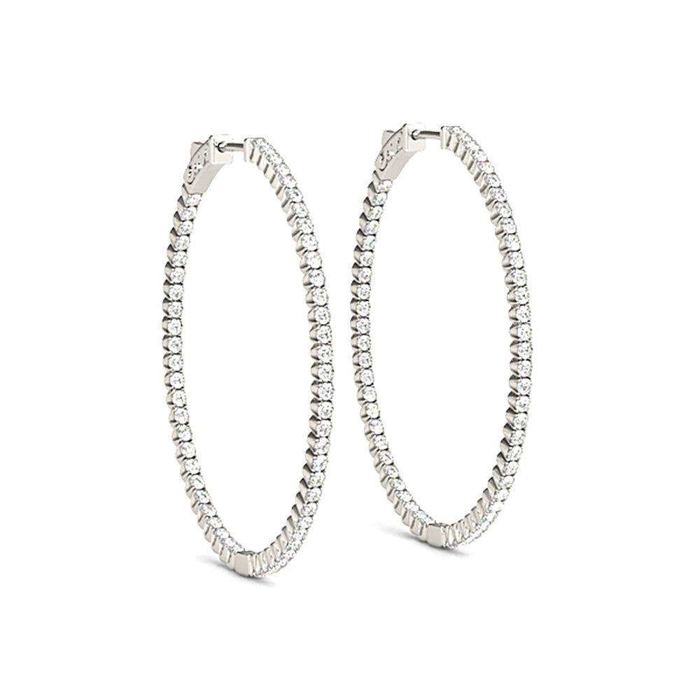 2.25 CTW Oval Inside Out Diamond Hoop Earrings for Women - Elegant & Timeless Jewelry for Parties, Weddings & Everyday Wear