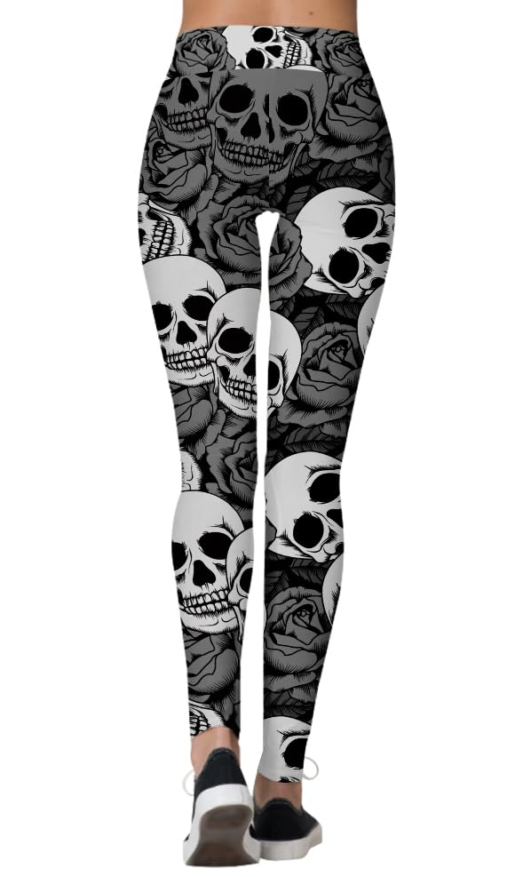 Sugar Skull Leggings for Women - Halloween & Christmas Themed Soft Brushed High Waisted Yoga Pants - Perfect for Costume Parties, Festive Celebrations and Everyday Comfort Wear