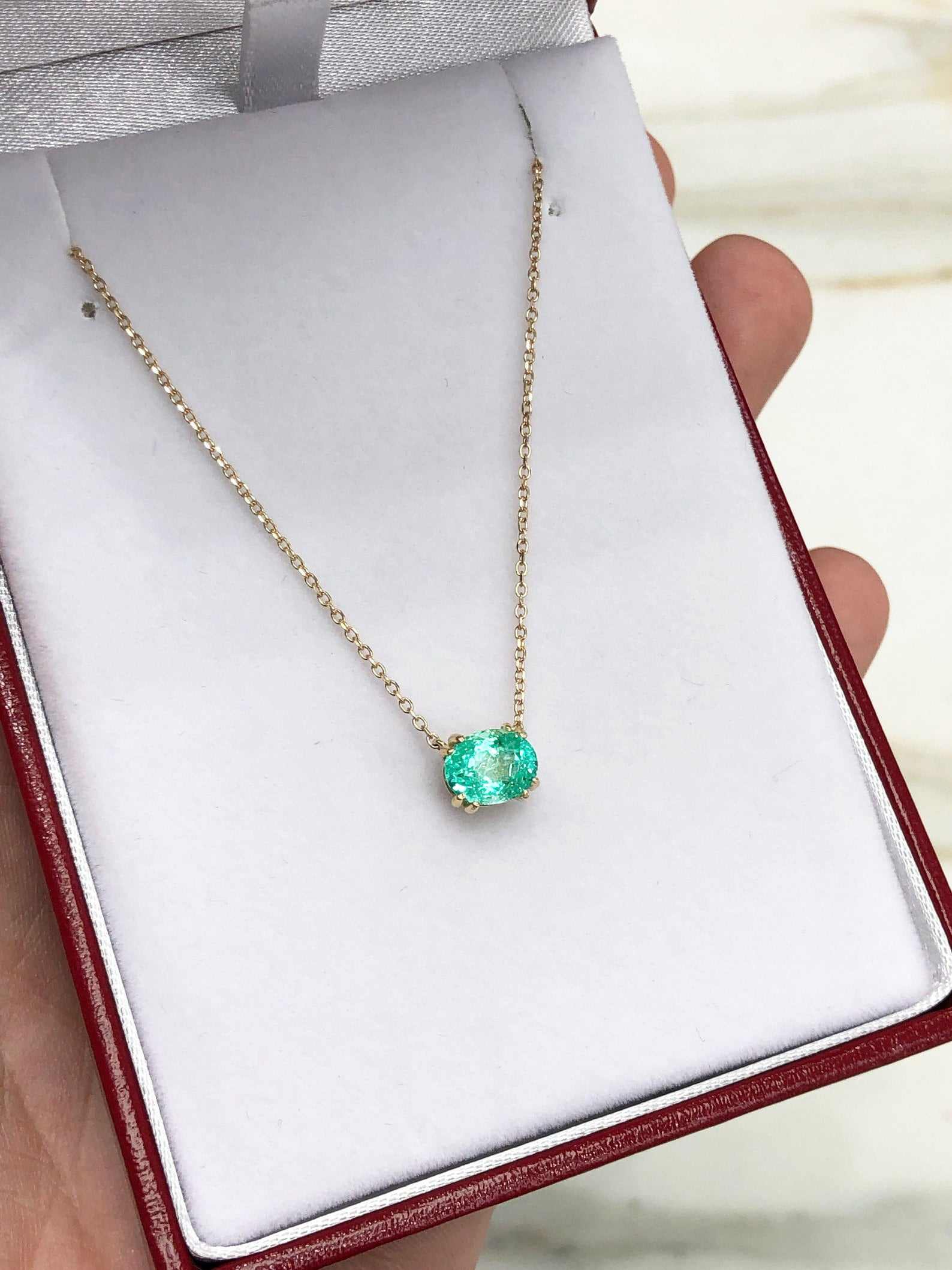 1.0 Carat East-West Zambian Emerald Necklace in 14K Gold - Transparent Clarity for Elegant Occasions & Gift Giving