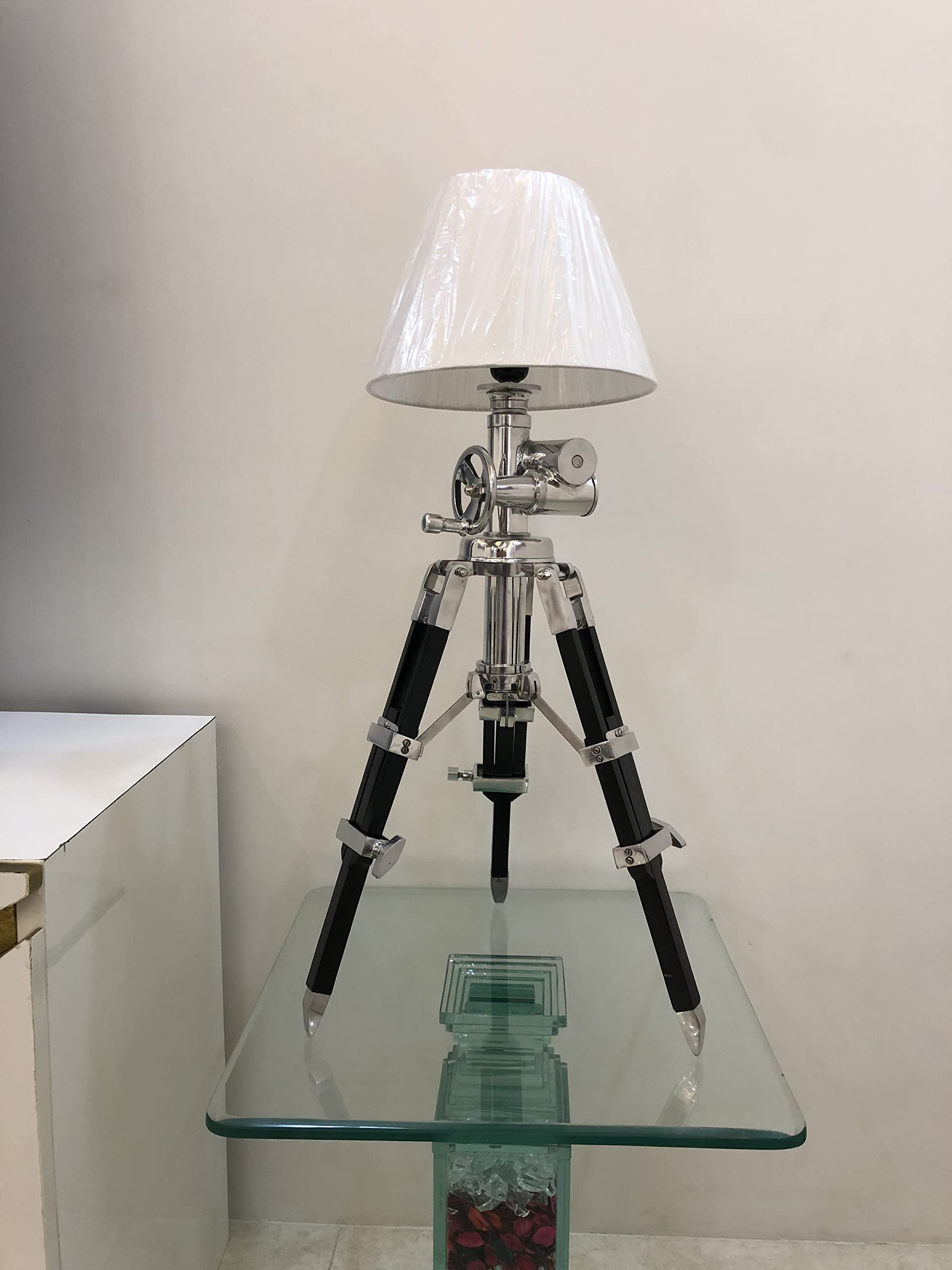 NauticalMart Royal Marine Table Lamp with Tripod Base & Fabric Shade - Vintage Nautical Decor for Home, Office, or Boat Cabin Lighting