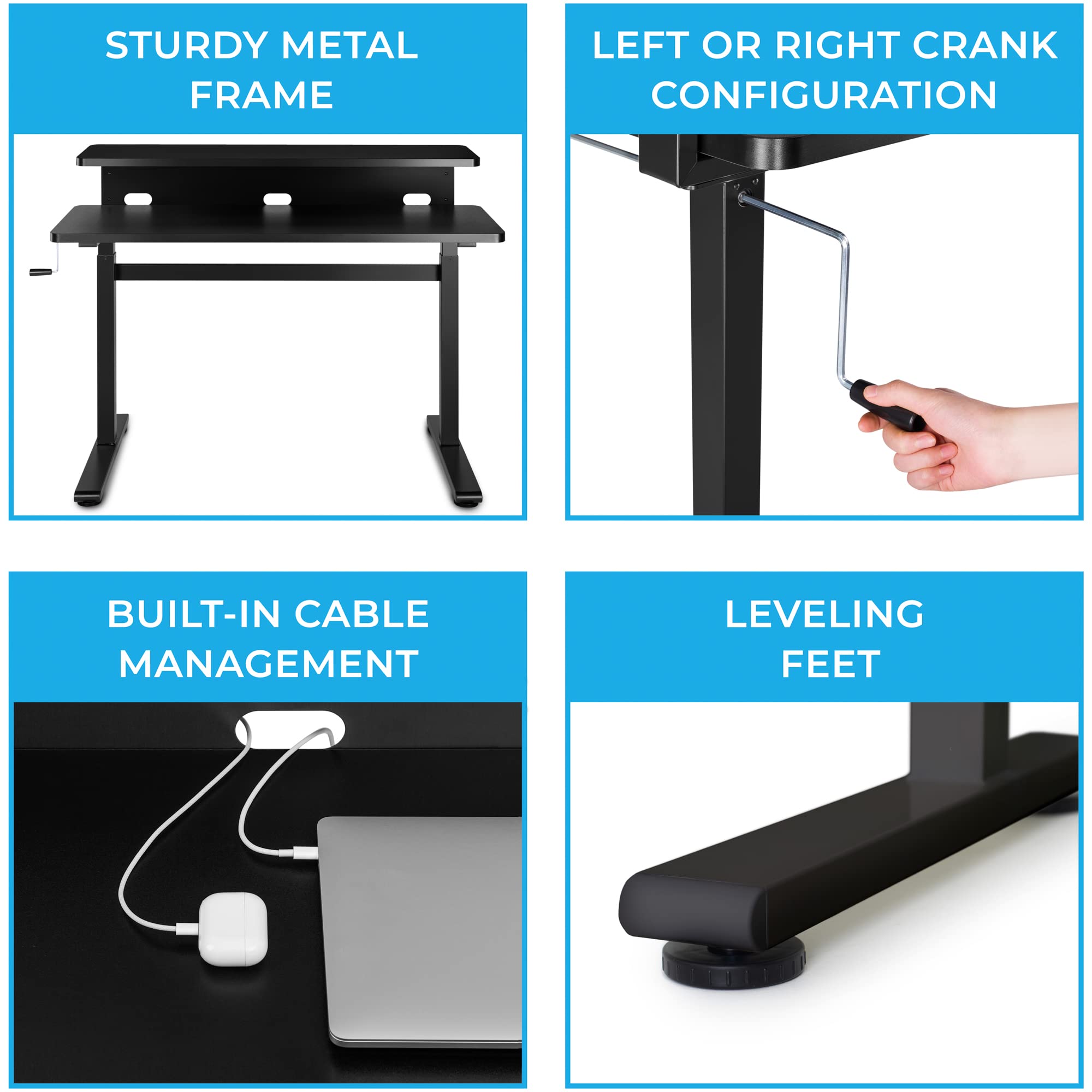 Tranzendesk 55 Inch Dual Level Standing Desk with Shelf - Adjustable Height Crank Sit Stand Workstation for Home & Office | Ergonomic Monitor Riser | Perfect for Remote Work, Gaming & Study (Black, 55in)