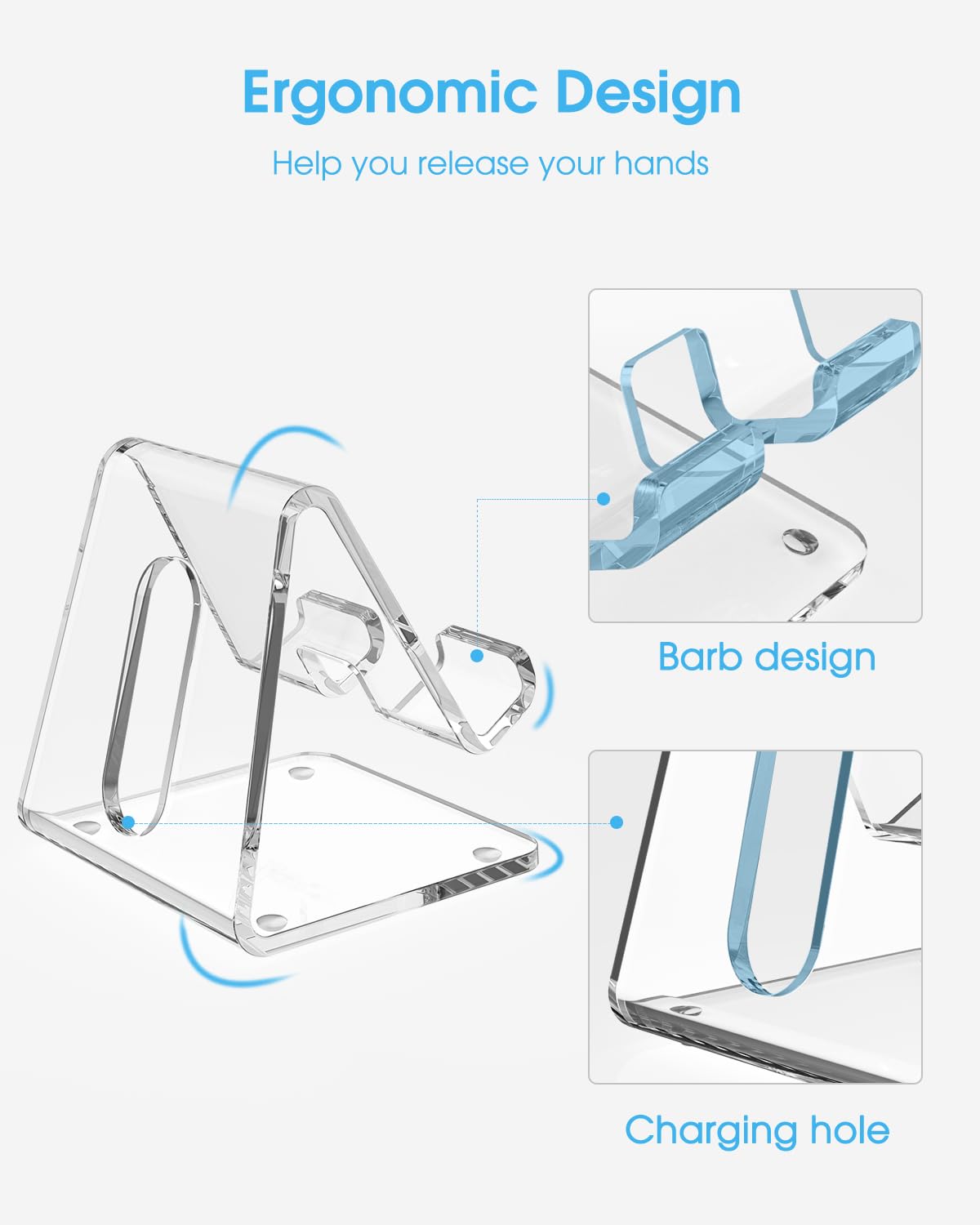 KTRIO 2 Pack Clear Acrylic Phone Stand Holder for Desk - Universal Smartphone Dock Compatible with iPhone 16/15/14/13 Pro Max 12/11 XR & All Phones - Perfect for Office, Home, Watching Videos & Hands-Free Calling