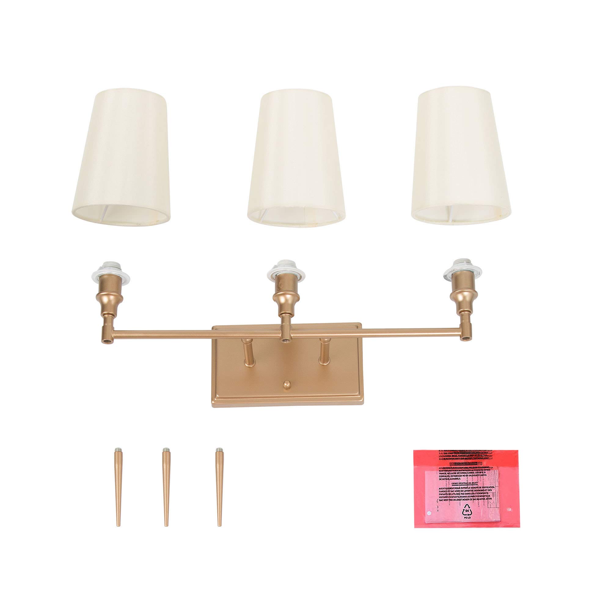 Classy Leaves 3-Light Gold Vanity Lights - Modern Bathroom Lighting Fixture with White Fabric Shade (23