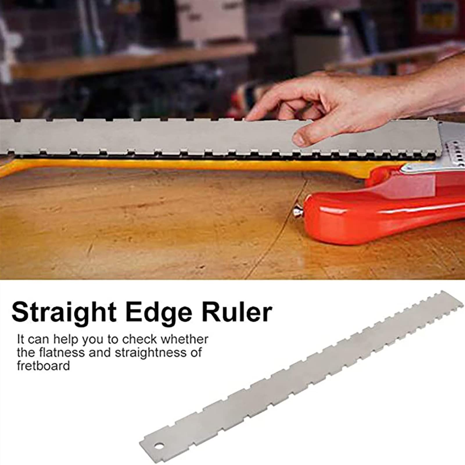 Premium Stainless Steel Guitar Neck Notched Straight Edge Ruler - Precision Bass & Guitar Fret Leveling Tool for Luthiers | Perfect for Fret Rocking, Leveling & Guitar Maintenance