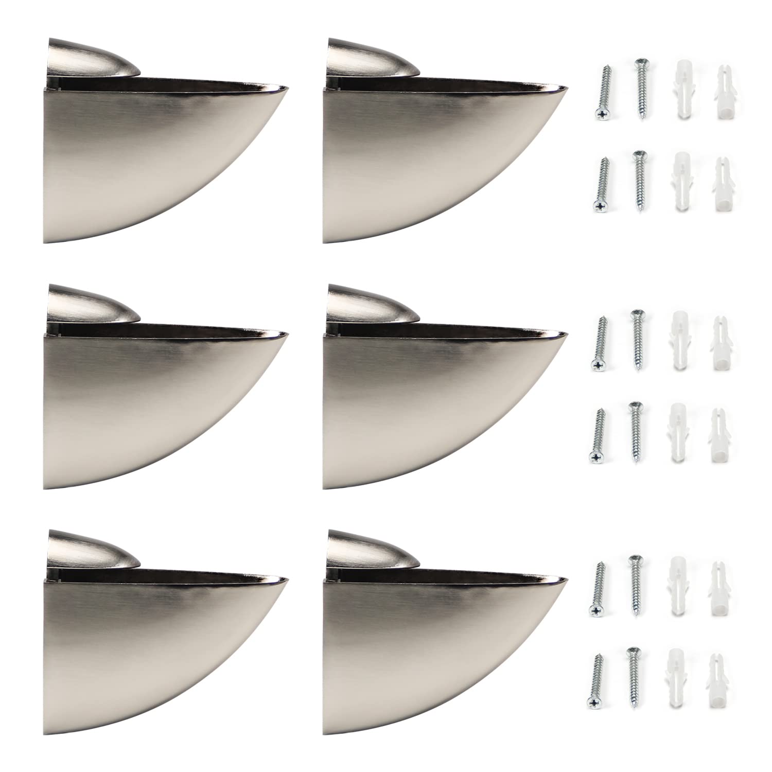 MroMax 6Pcs Adjustable Zinc Alloy Shelf Brackets - Heavy Duty Wall Mounted Glass/Clamp Brackets for 3-33mm Shelves (Eagle Beak Design, Brushed Finish) - Perfect for Kitchen, Bathroom, Living Room & Office Storage Solutions