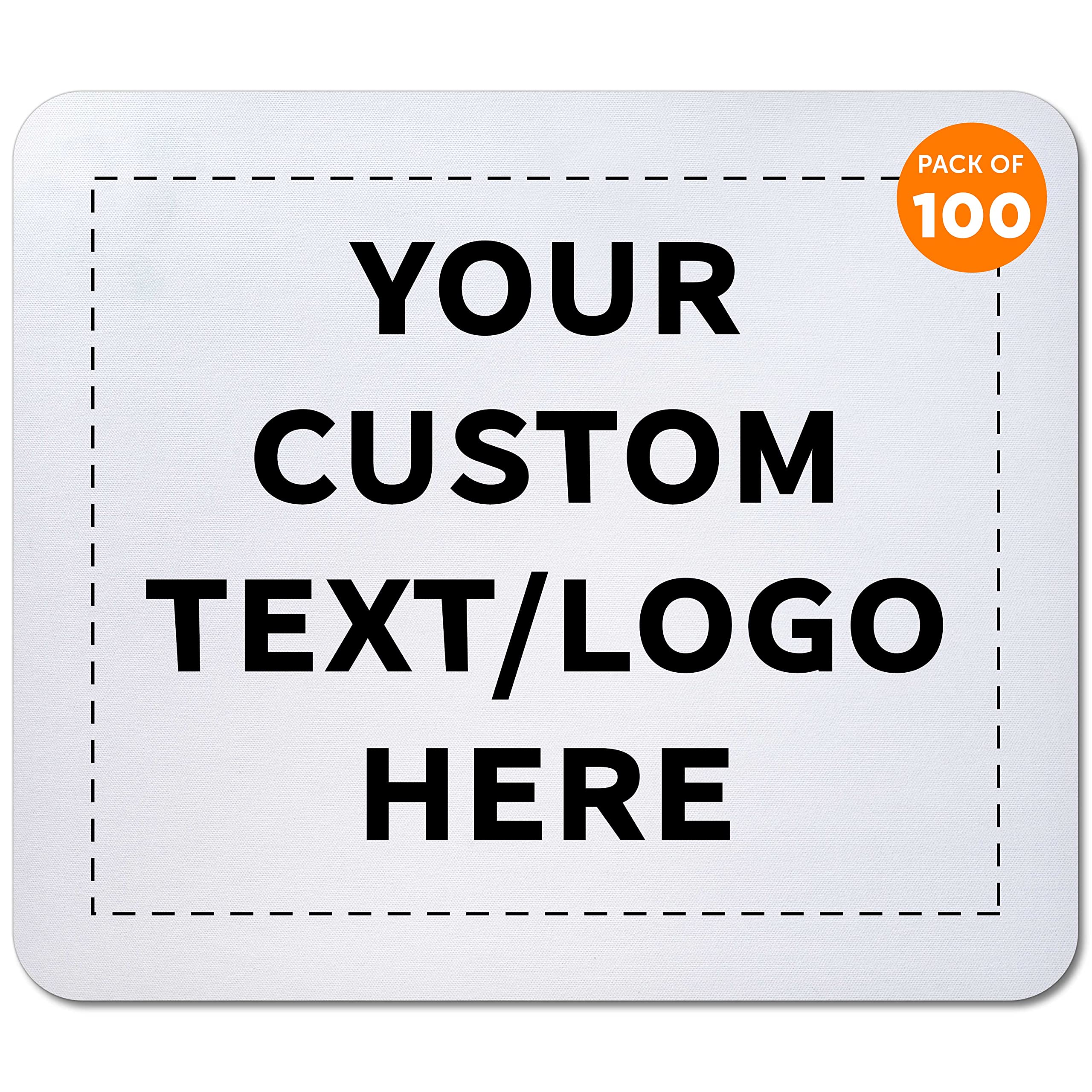 Custom Rectangle Mousepads Bulk Pack of 100 - Personalized Office & Promotional Gifts for Employees, Clients, Trade Shows - White - Perfect for Corporate Events, Branding & Workspace Accessories