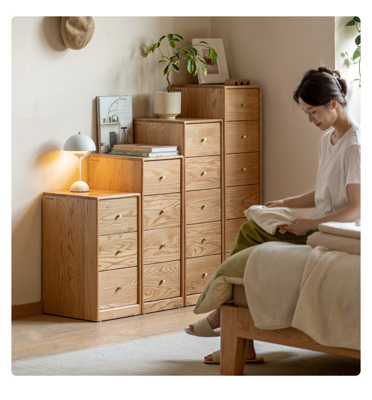 Solid Oak & Beech Wood Side Cabinet - Multi-Functional Storage Organizer for Living Room, Bedroom, or Office