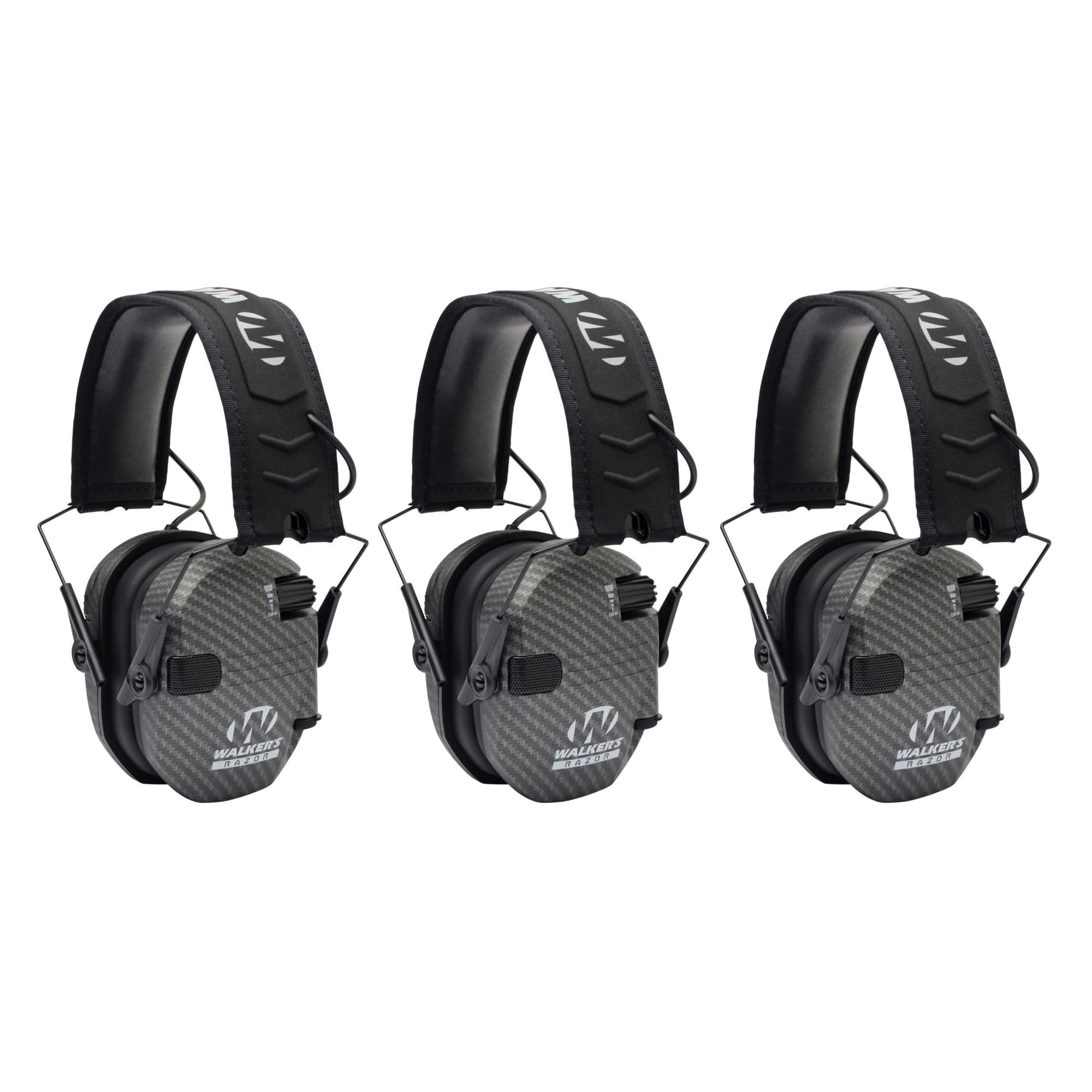 Walker's Razor Slim Electronic Shooting Earmuffs 3-Pack Bundle - Carbon Gray Noise Cancelling Hearing Protection for Hunting & Range Shooting | Comfortable Ear Muffs for Outdoor Sports & Shooting Practice