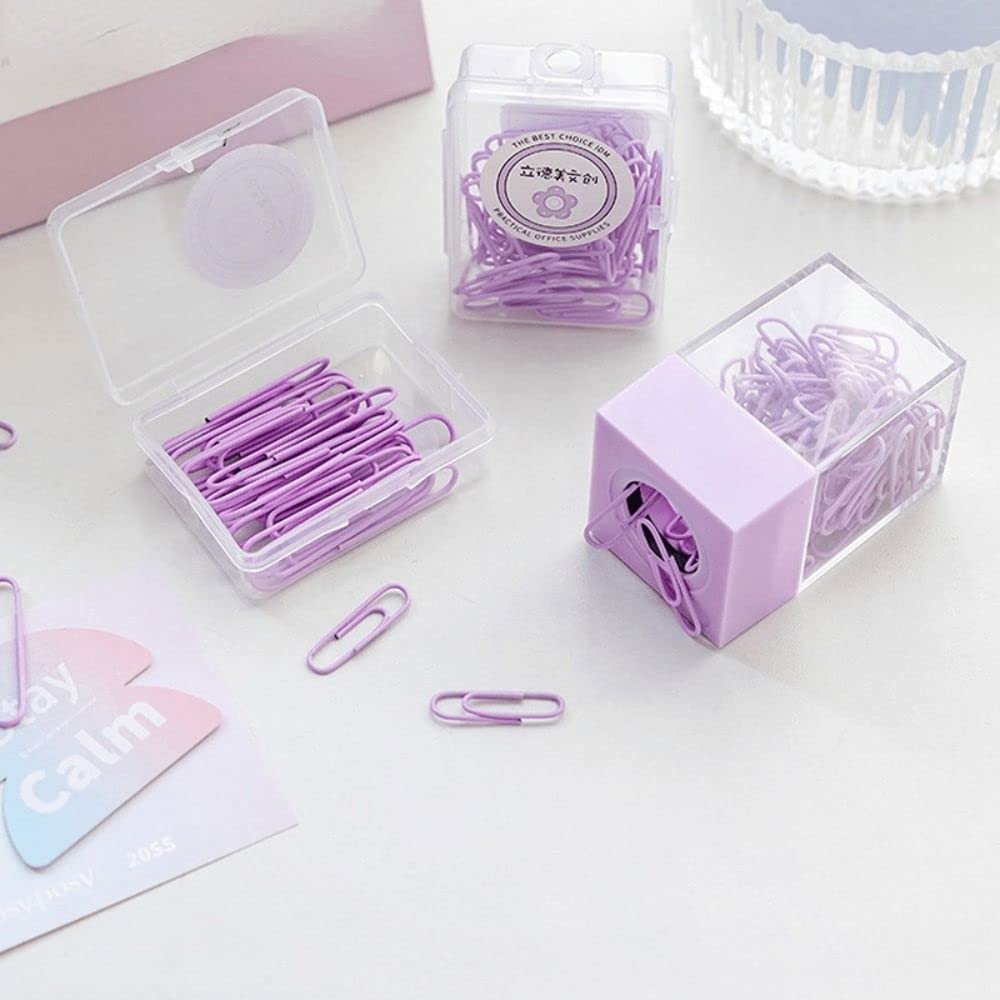 Magnetic Paper Clip Organizer - Clear Acrylic Desk Clip Dispenser with Strong Magnetic Top for Office Supplies, Binder Clips & Hair Accessories (Purple) - Perfect for Office Desks, Home Workstations & Craft Rooms