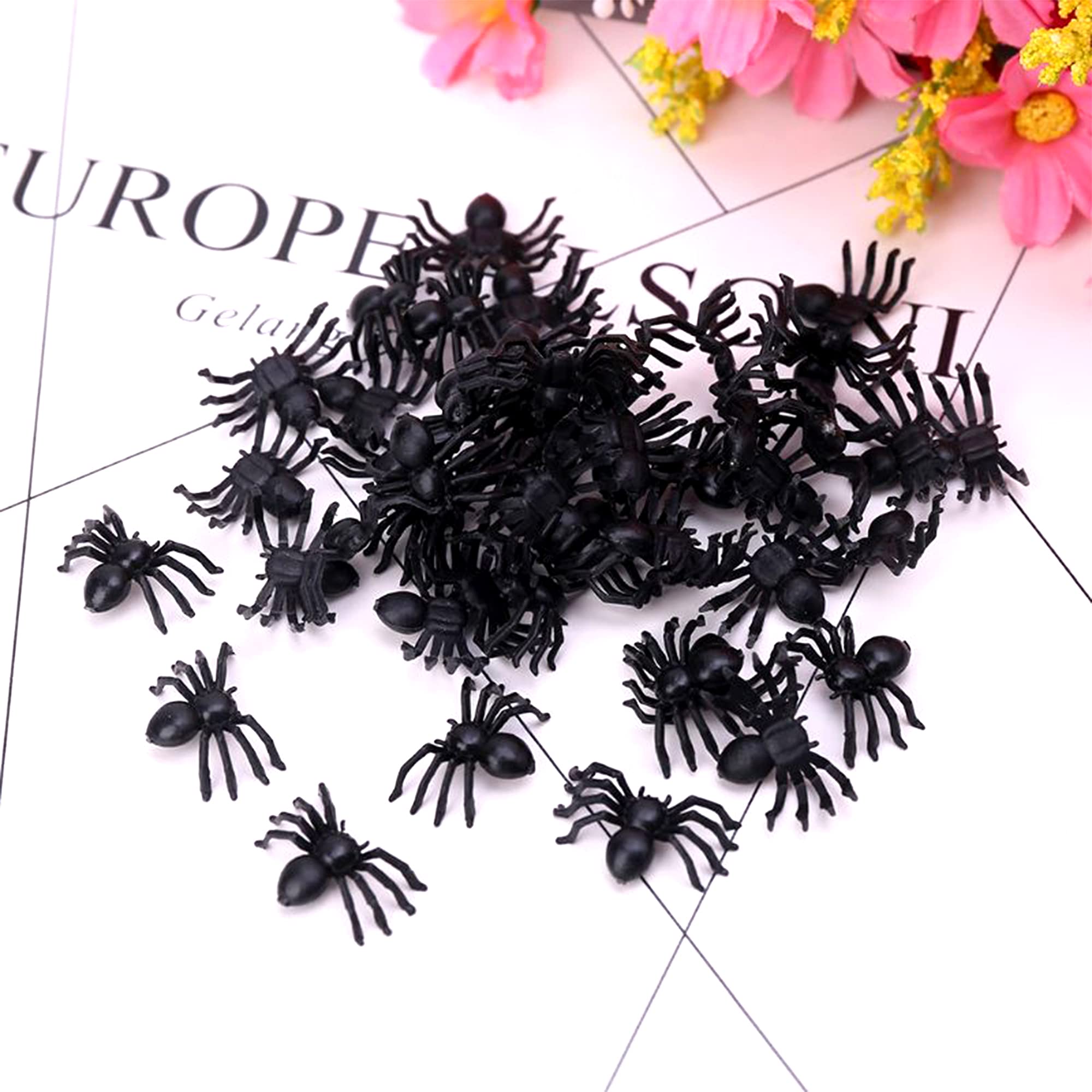 MYUBWTF 120 PCS Mini Fake Plastic Spiders - Realistic Black Halloween Prank Toys, Scary Insect Props for Party Decorations & Practical Jokes - Perfect for Halloween Decor, Party Supplies, and Scare Pranks