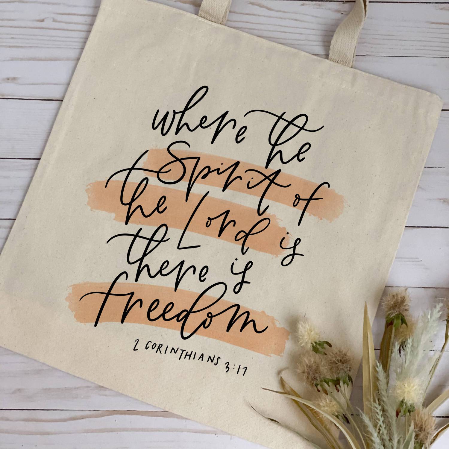 Spirit of the Lord Tote Bag in Beige - Religious Canvas Tote for Church, Bible Study & Everyday Use