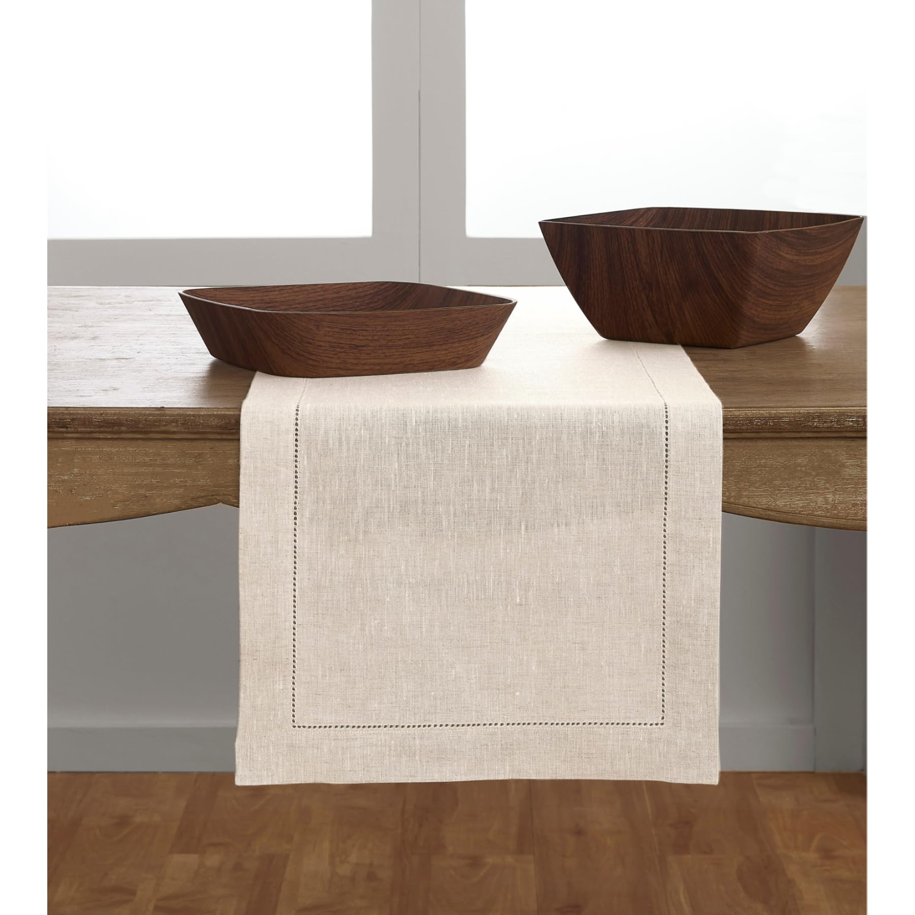 Solino Home 100% Pure Linen Table Runner 16 x 90 Inches - Light Natural Classic Hemstitch Dining Table Decor for Weddings, Parties, Spring & Holiday Celebrations - Perfect for Easter, Mother's Day & Everyday Dining Decorations