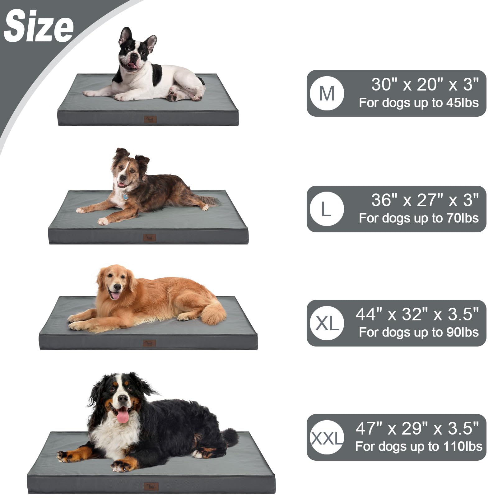 Extra Large Waterproof Dog Crate Bed for Big Dogs - Orthopedic Egg Foam Pet Bed with Removable Cooling Cover, Grey | Perfect for Outdoor Use, Camping & Large Breed Comfort